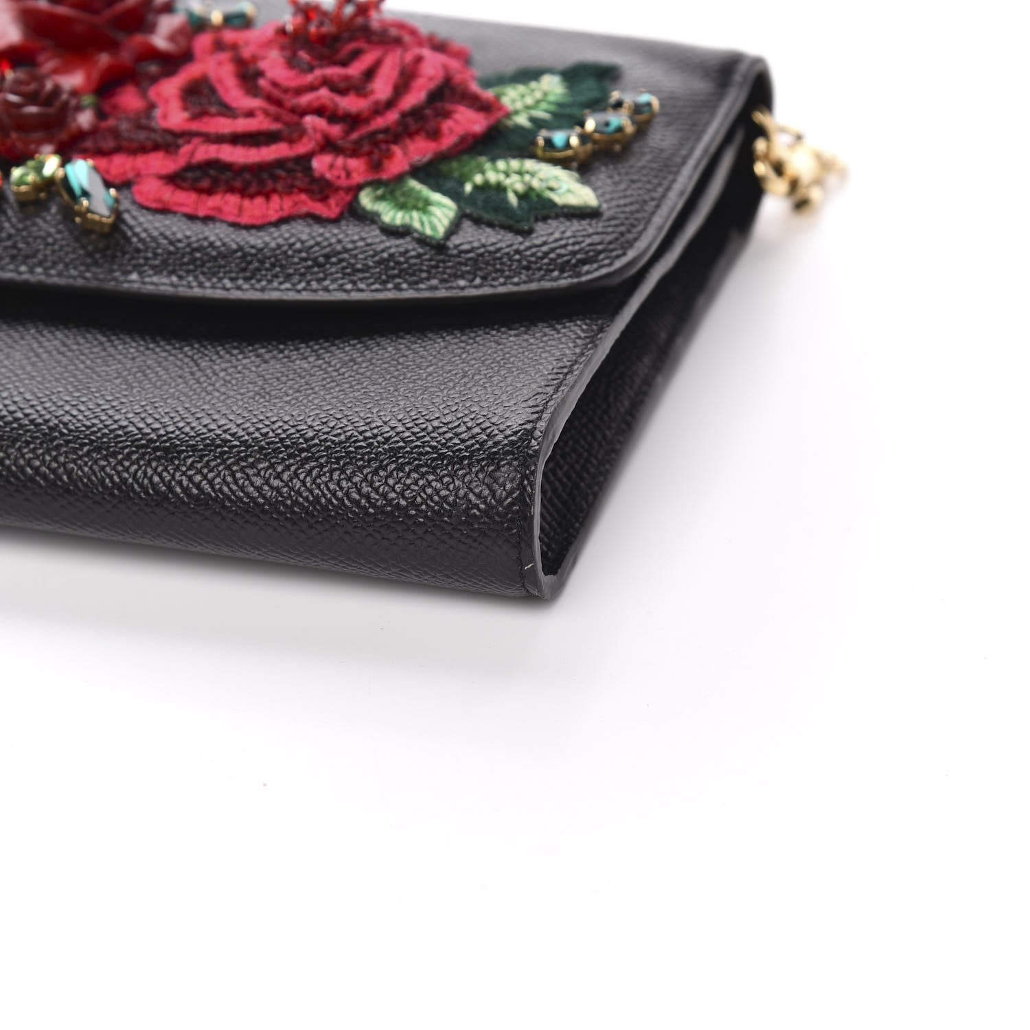 Dolce & Gabbana Dauphine Stampa Crystal Small Roses Wallet On Chain Black 8 of 9