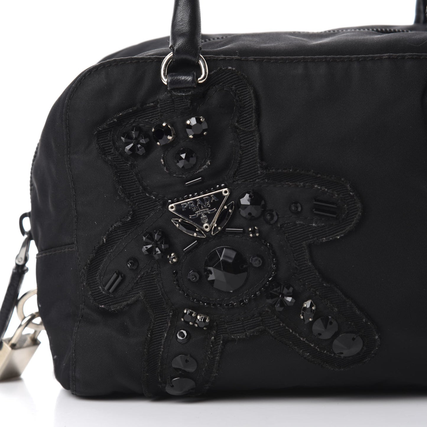 Tessuto Nylon Raso Bear Mini Handle Bag Black