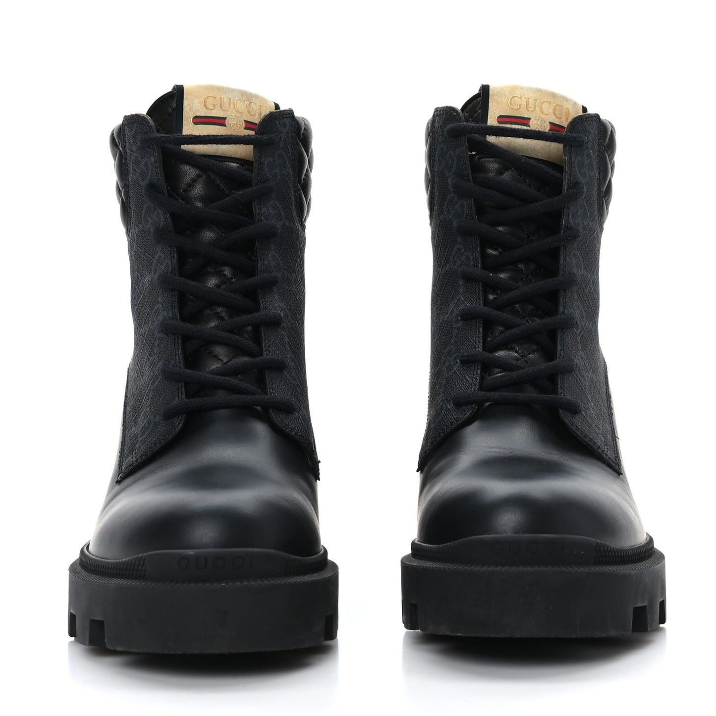 Apollo Calfskin GG Supreme Nappa Samoa Quilted Lace Up Ankle Boots 38.5 Black