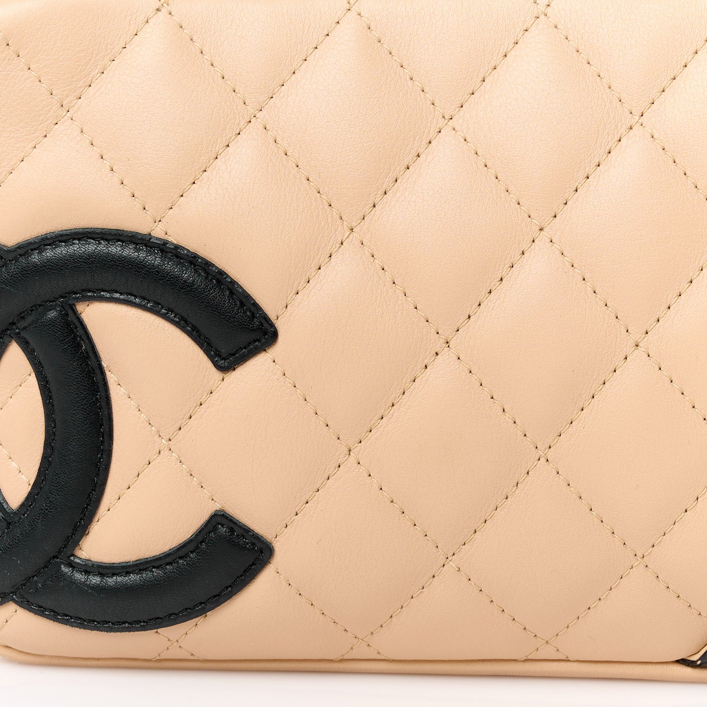 Calfskin Quilted Cambon Pochette Beige Black