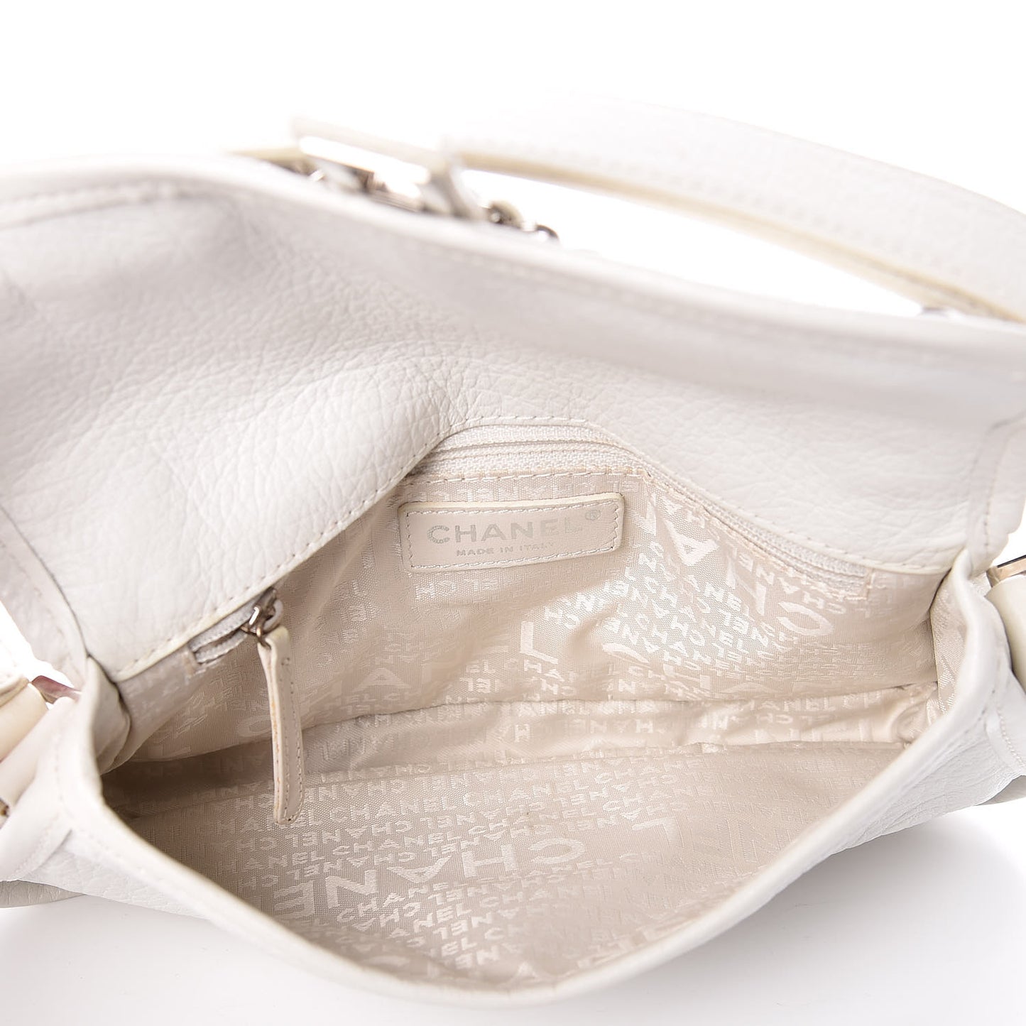 Calfskin Mademoiselle Flap Shoulder Bag White