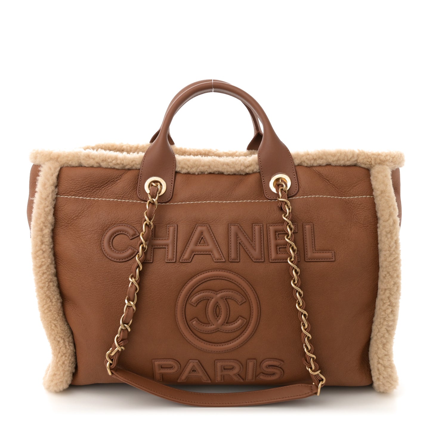 Lambskin Shearling Medium Deauville Tote Brown