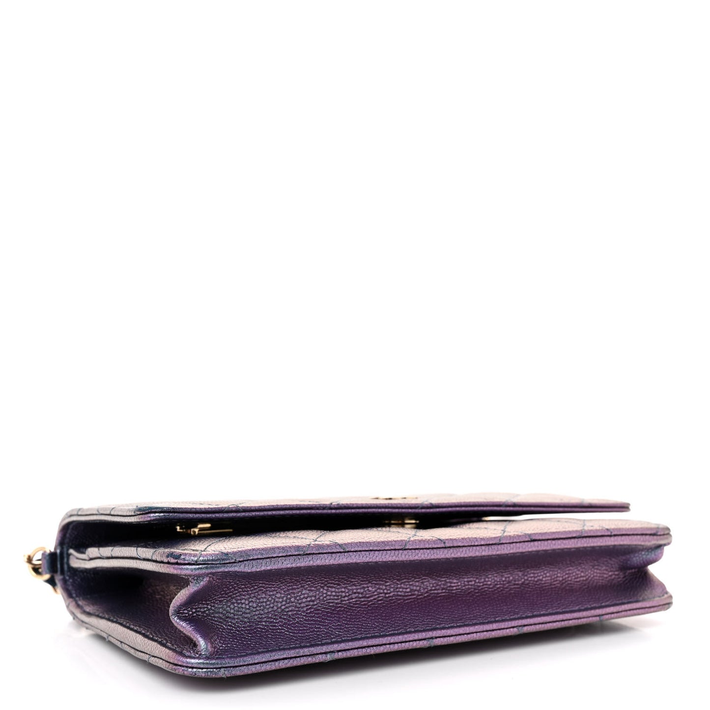 Iridescent Caviar Quilted Wallet on Chain WOC Dark Blue