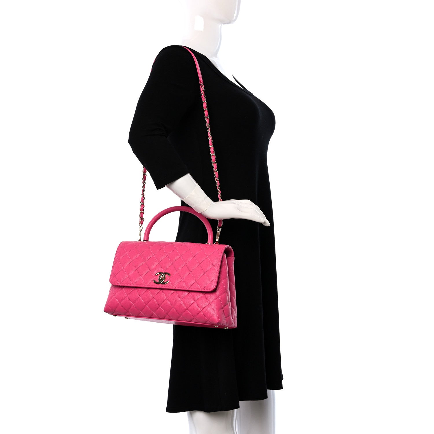 Chanel Caviar Quilted Small Coco Handle Flap Dark Pink 2 of 15