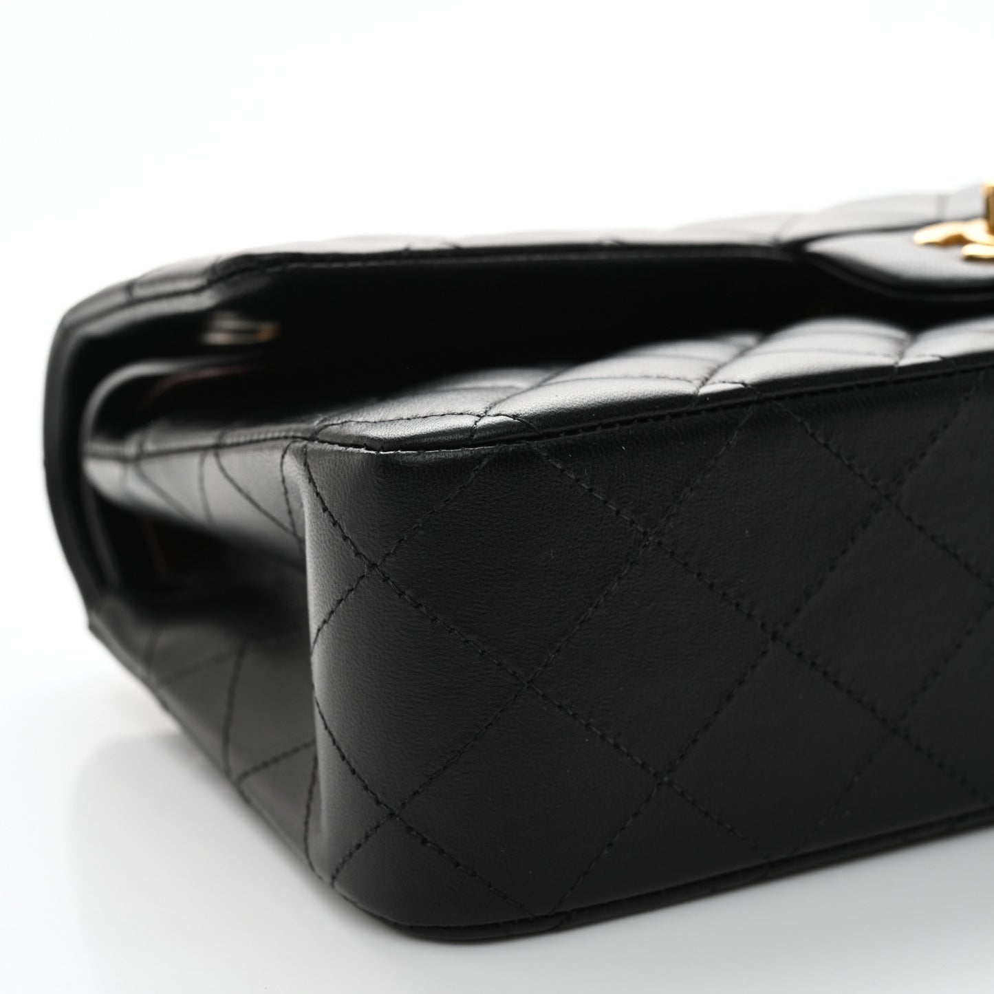 Lambskin Quilted Medium Double Flap Black