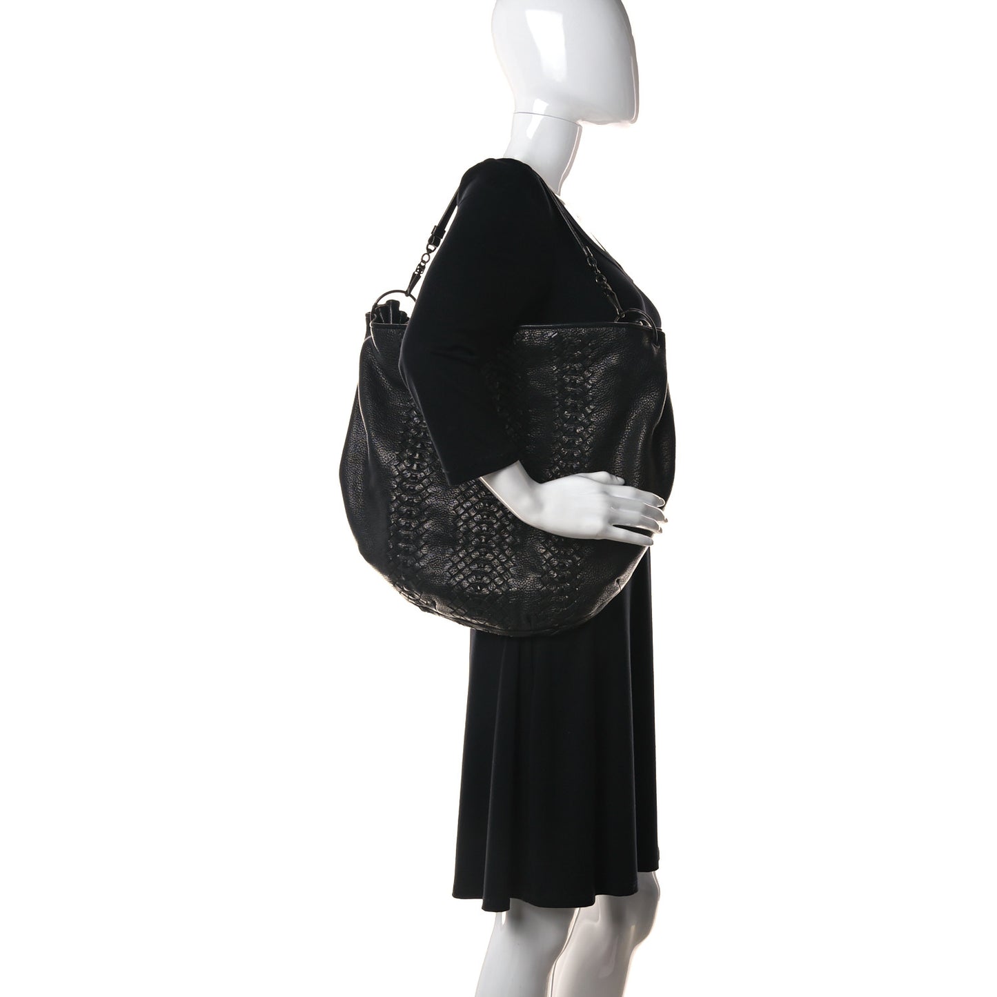 Cervo Deerskin Woven Hobo Black