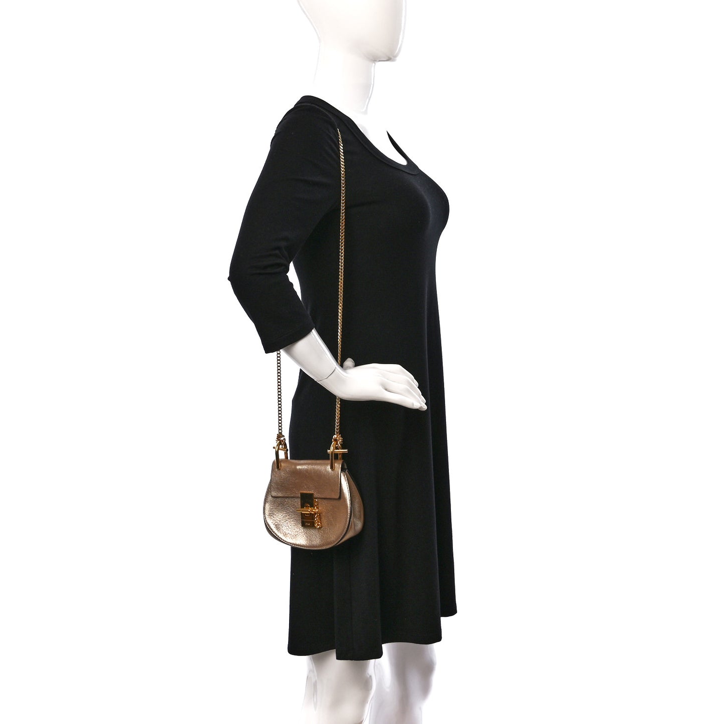 Metallic Grained Goatskin Nano Drew Shoulder Bag Abstract Gold