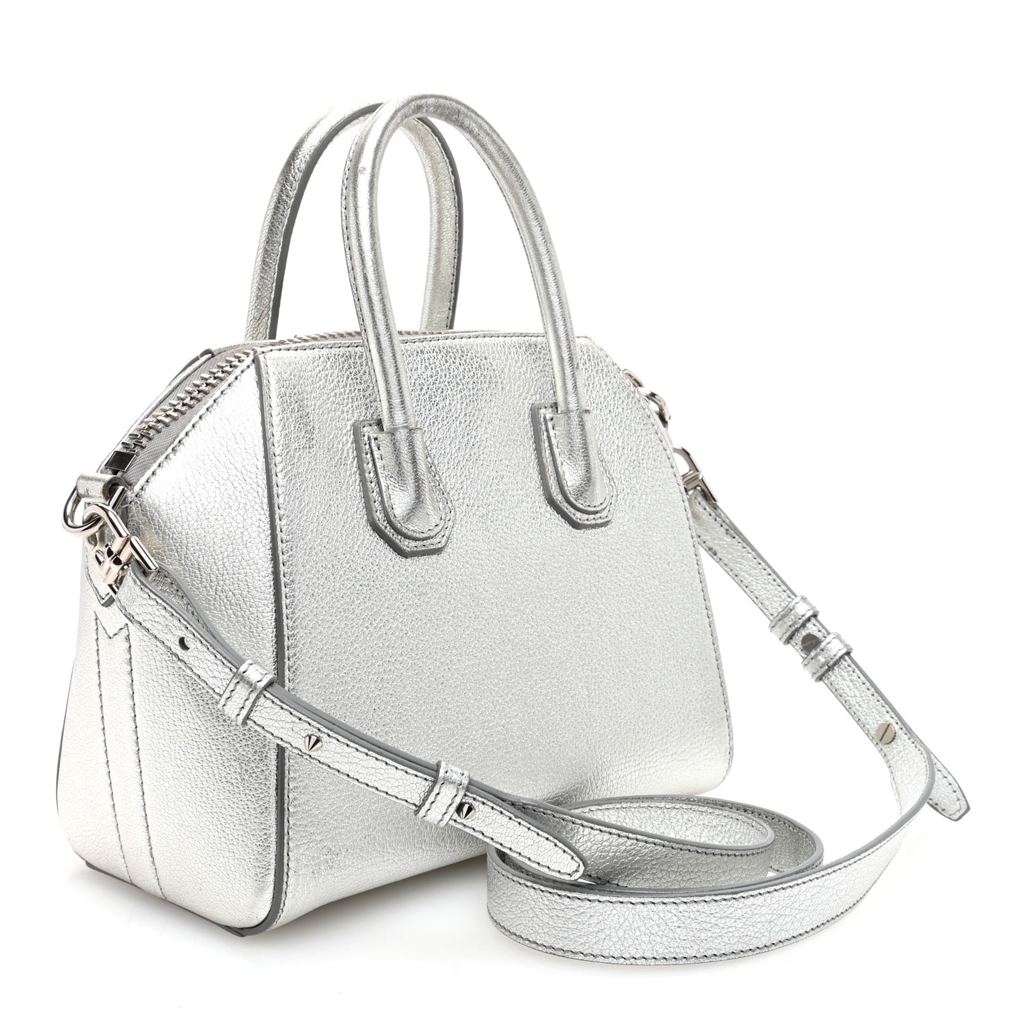 Metallic Sugar Goatskin Mini Antigona Silver
