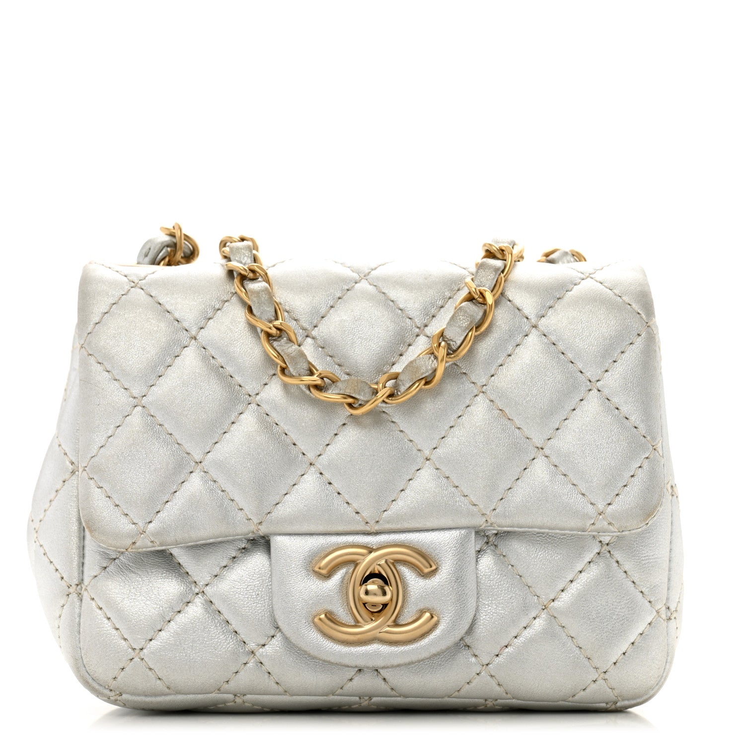 Chanel Metallic Lambskin Quilted Mini Square Flap Silver 1678286