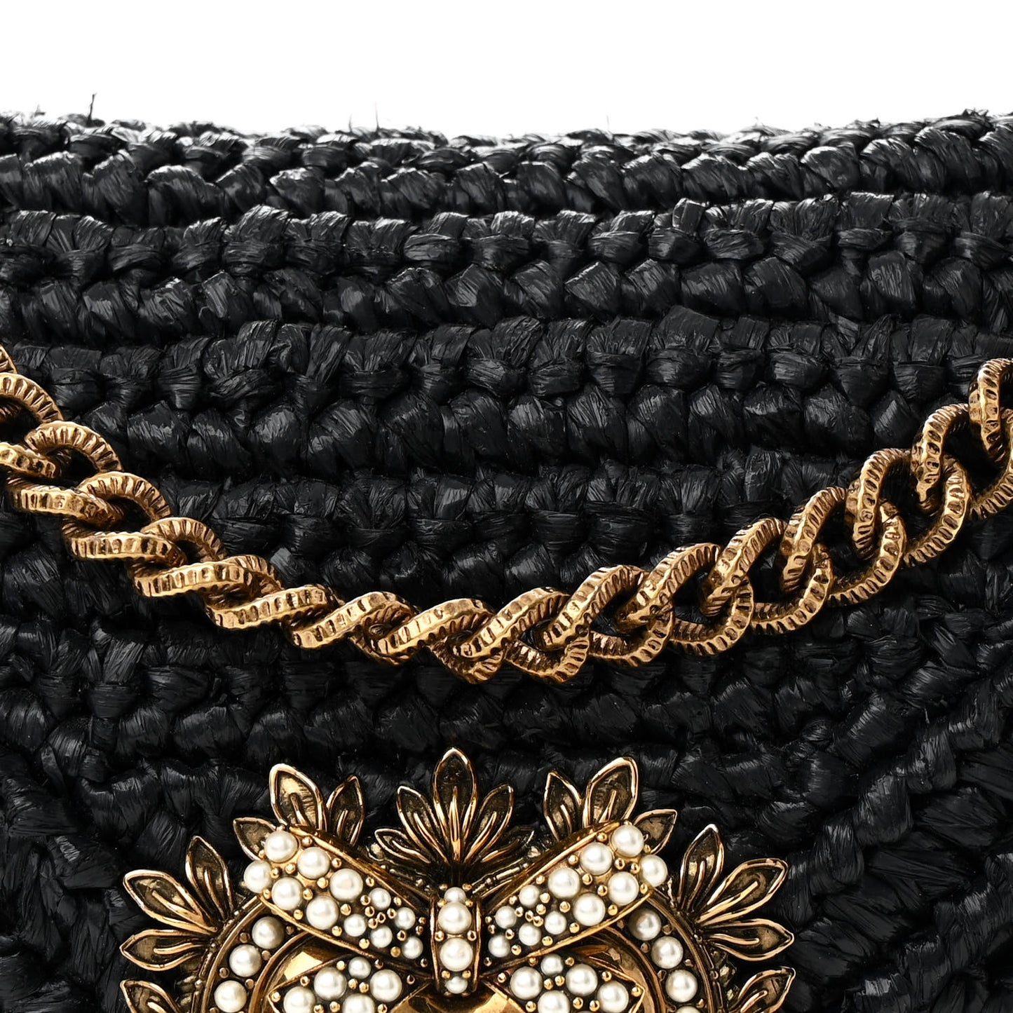 Raffia Woven Devotion Envelope Shoulder Bag Black