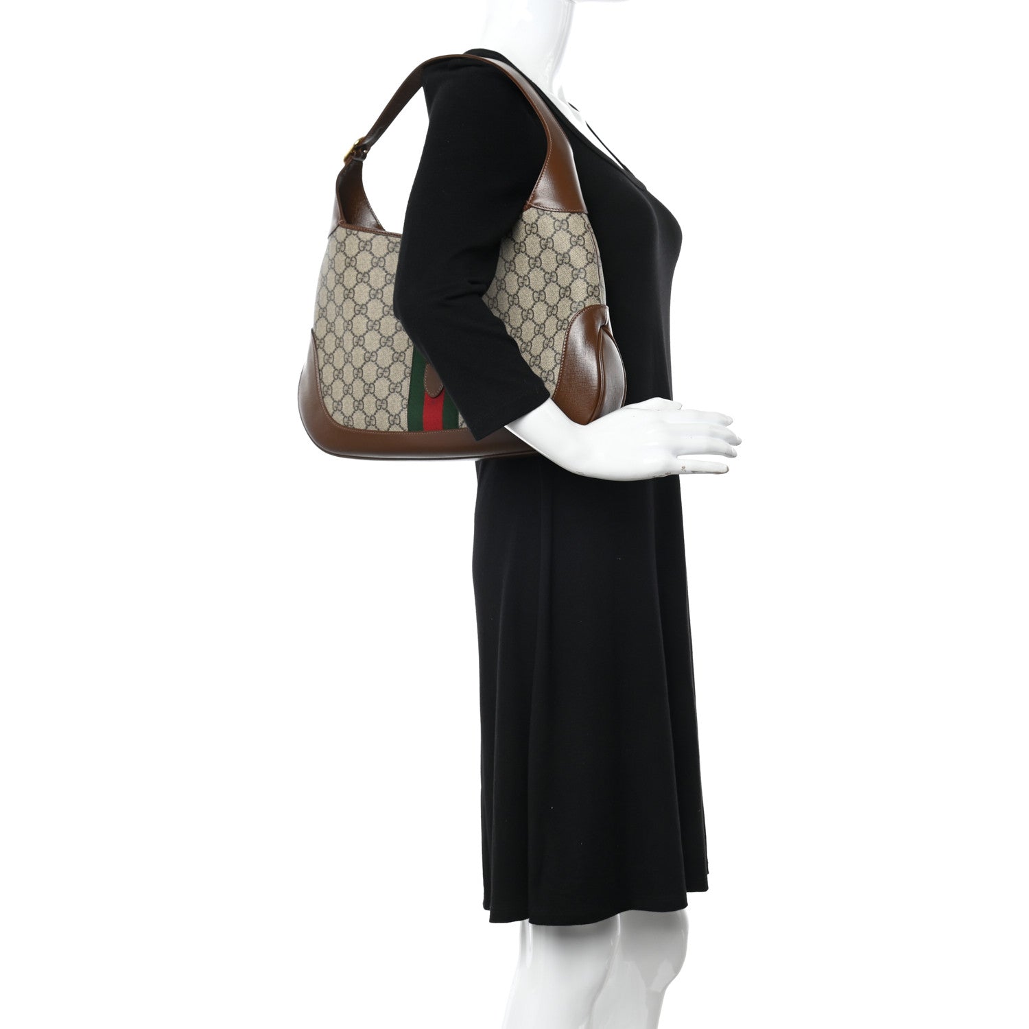 Gucci GG Supreme Monogram Azalea Calfskin Web Medium Jackie 1961 Hobo Beige Ebony Brown Sugar 2 of 12