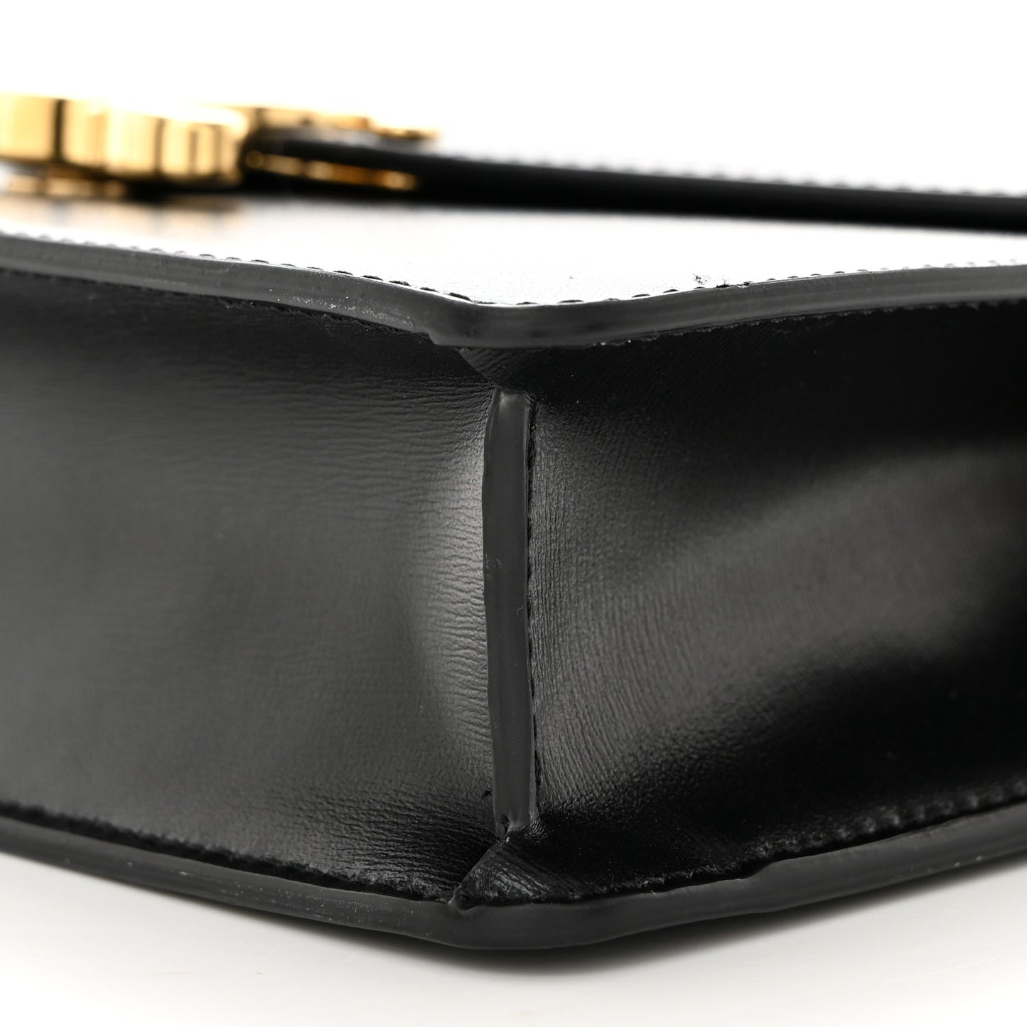 Shiny Calfskin Triomphe Margo Wallet on Chain Black