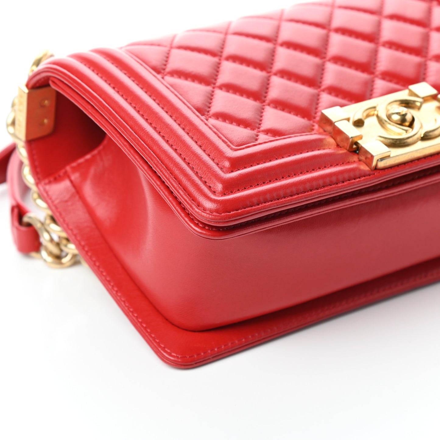 Lambskin Quilted Small Boy Flap Red