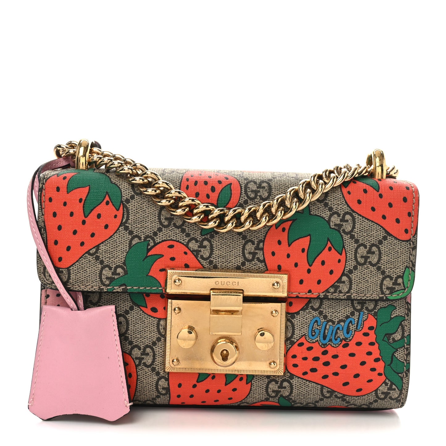 GG Supreme Monogram Strawberry Small Padlock Shoulder Bag