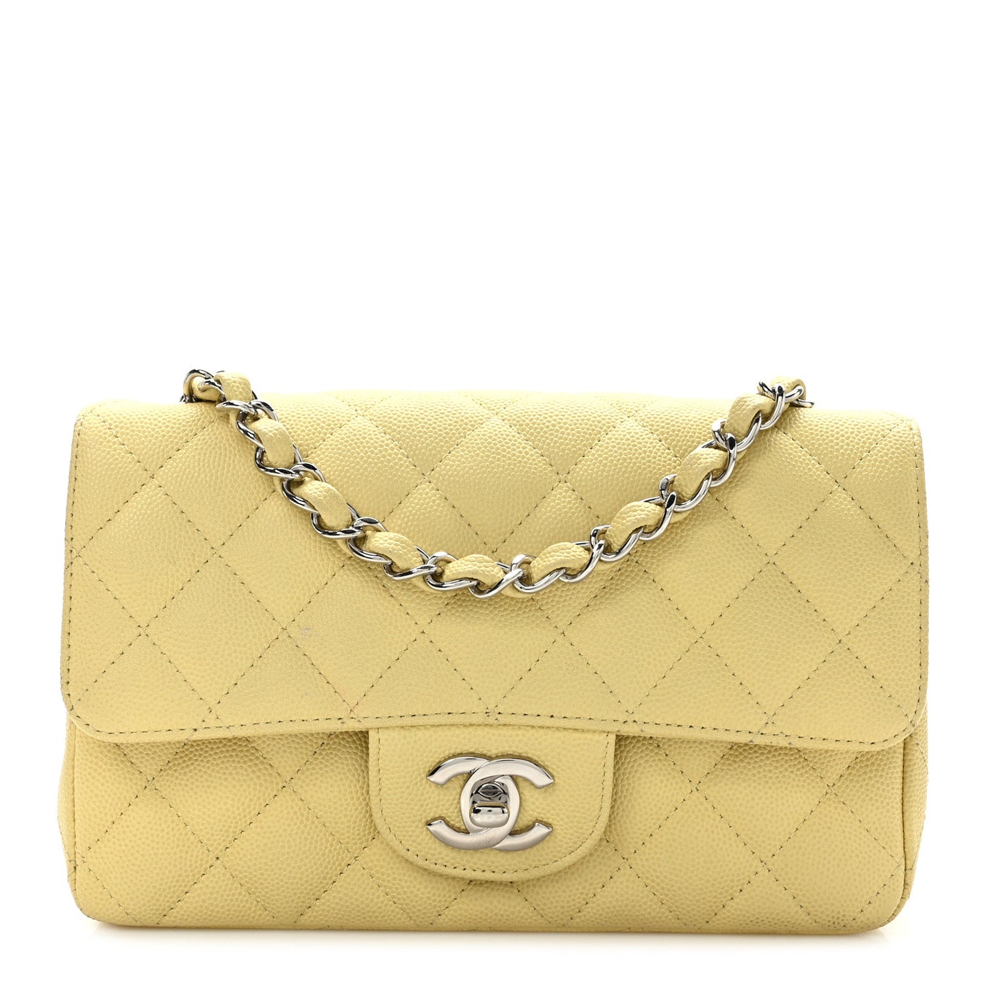 Caviar Quilted Mini Rectangular Flap Light Yellow