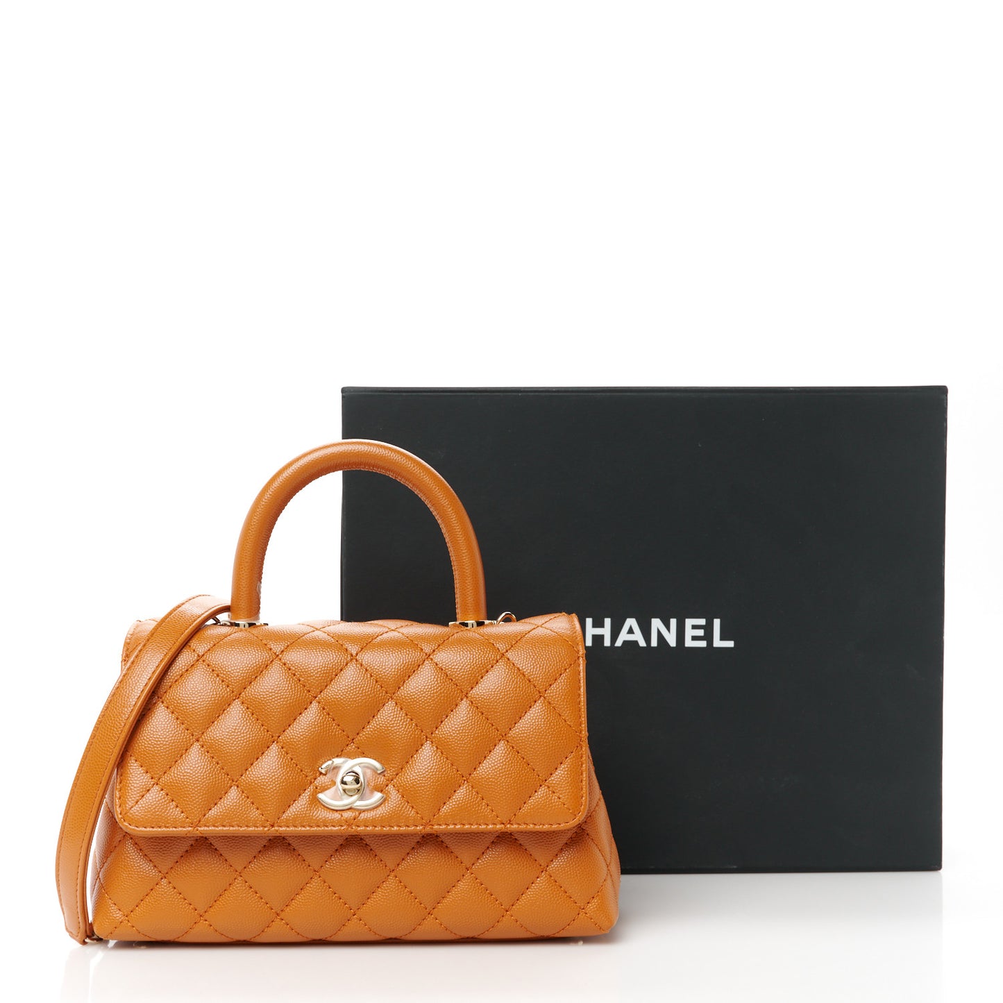 Caviar Quilted Mini Coco Handle Flap Light Brown