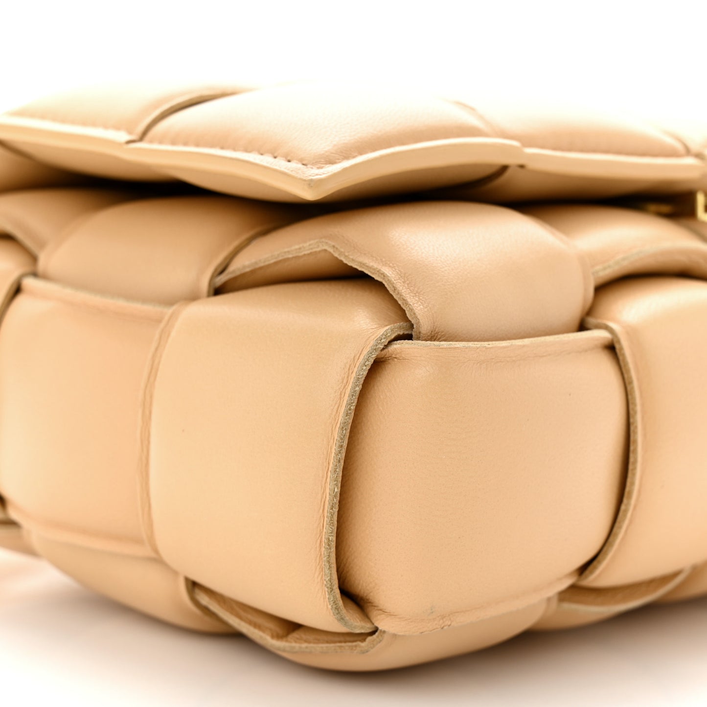 Nappa Maxi Intreccio Padded Cassette Crossbody Bag Almond