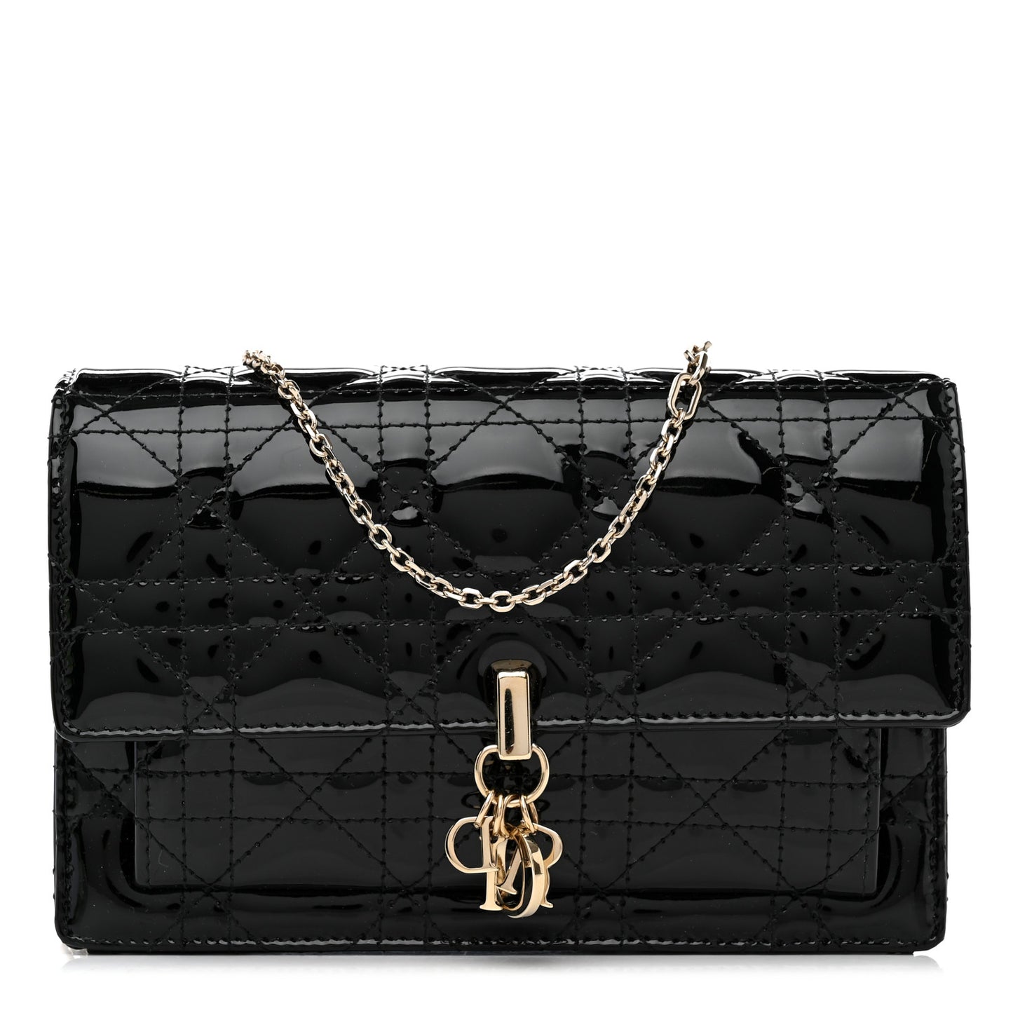 Patent Cannage Lady Dior Chain Pouch Black