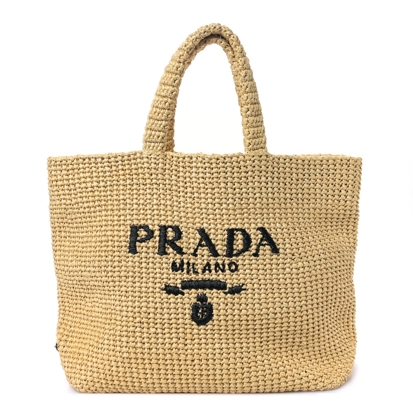 Yarn Raffia Effect Crochet Embroidered Logo Tote Naturale