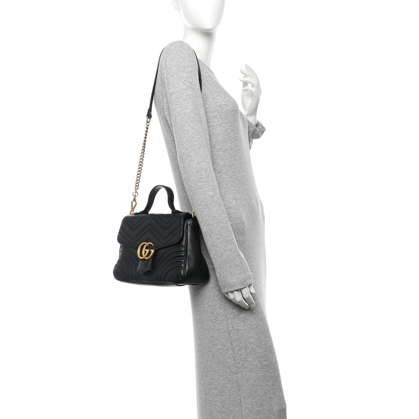 Calfskin Matelasse Small GG Marmont Top Handle Shoulder Bag Black