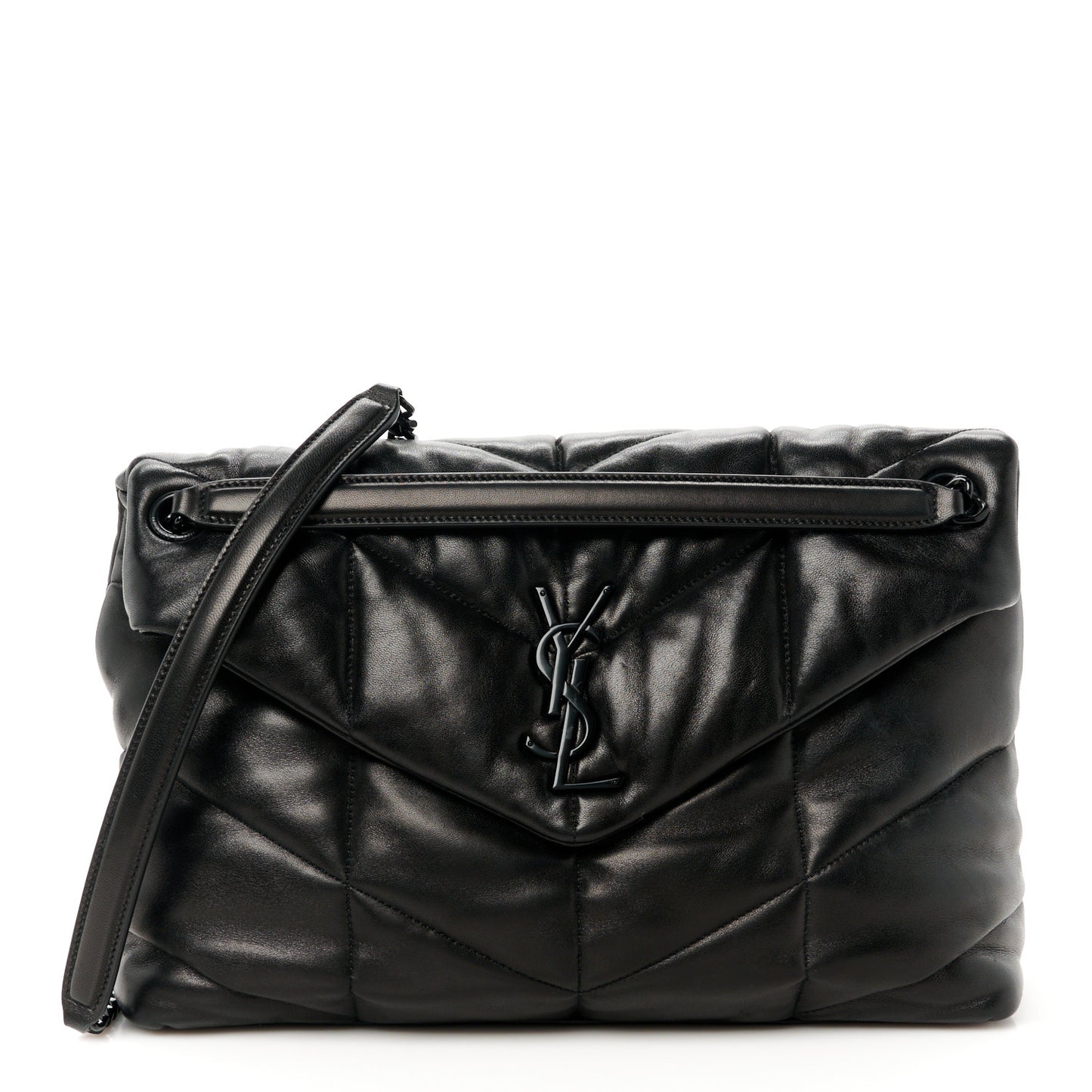 Lambskin Quilted Monogram Monochrome Medium Loulou Puffer Chain Satchel Black