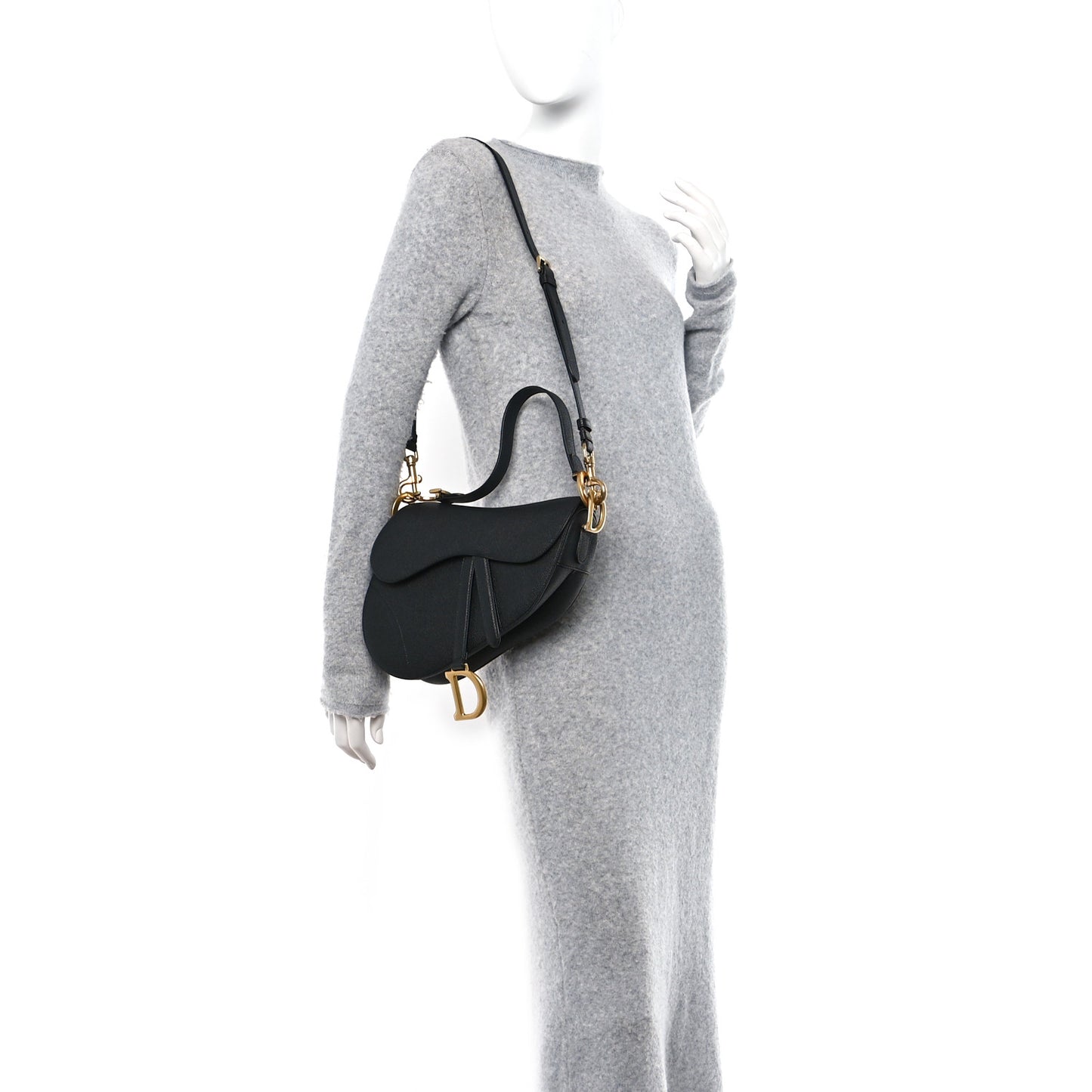 Grained Calfskin Saddle Bag With Strap Black