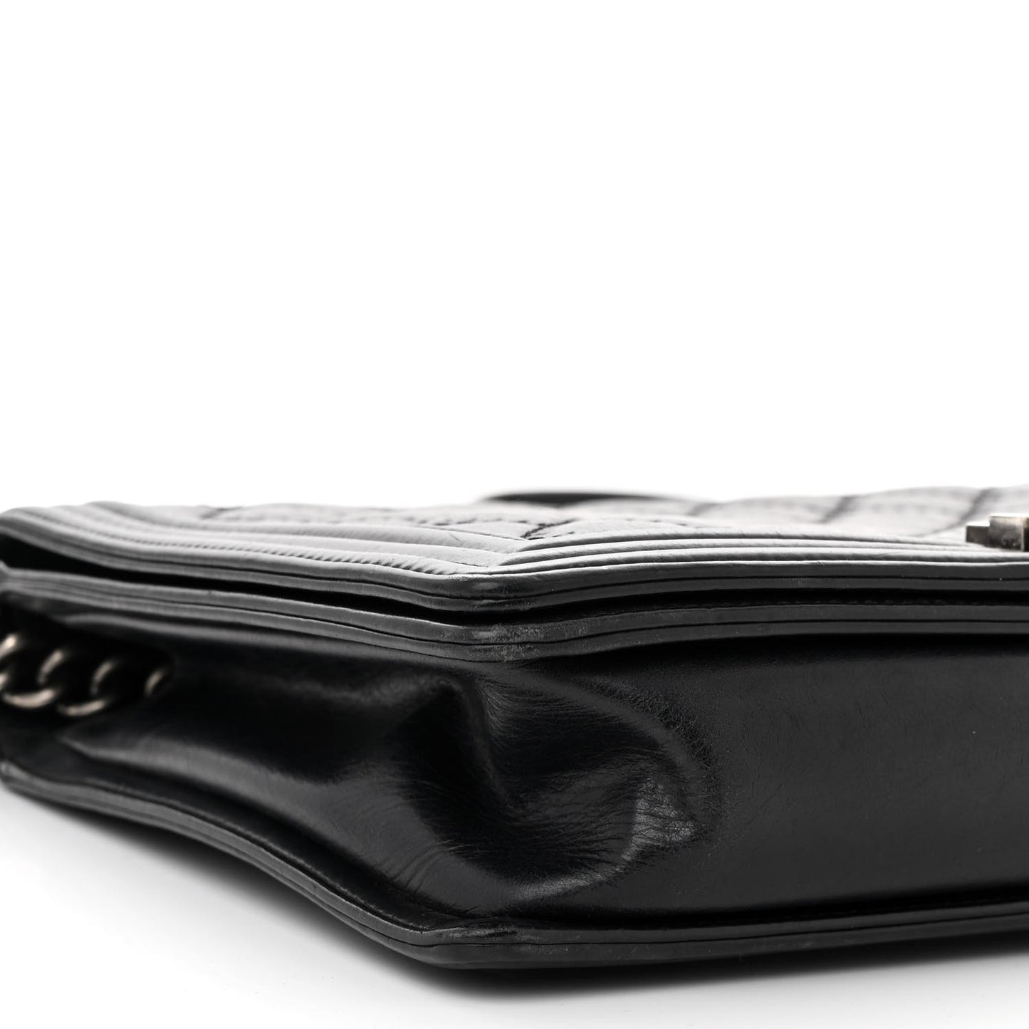 Calfskin Embossed Stitch Large Boy Flap Black
