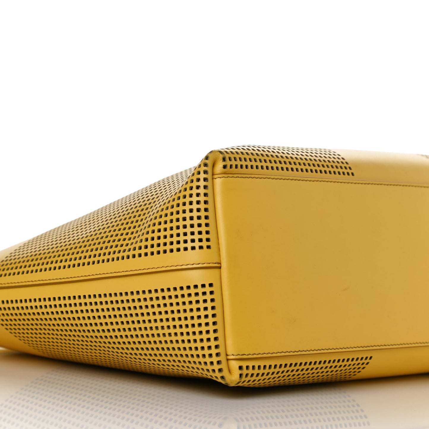 Calfskin Perforated Small East West Graphic T Tote Citron