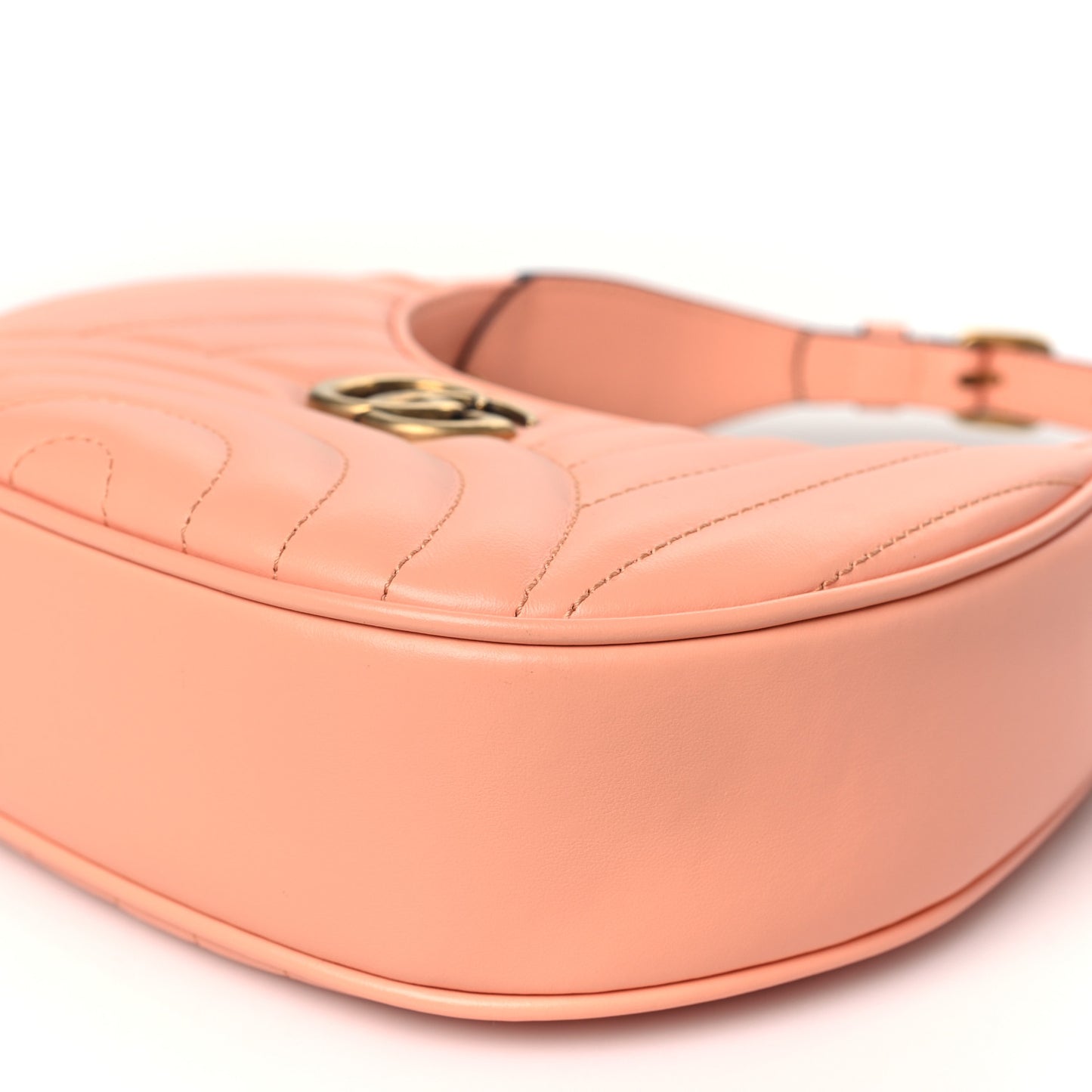 Calfskin Vertical Ring Matelasse Mini GG Marmont Half Moon Hobo Peachy Chic