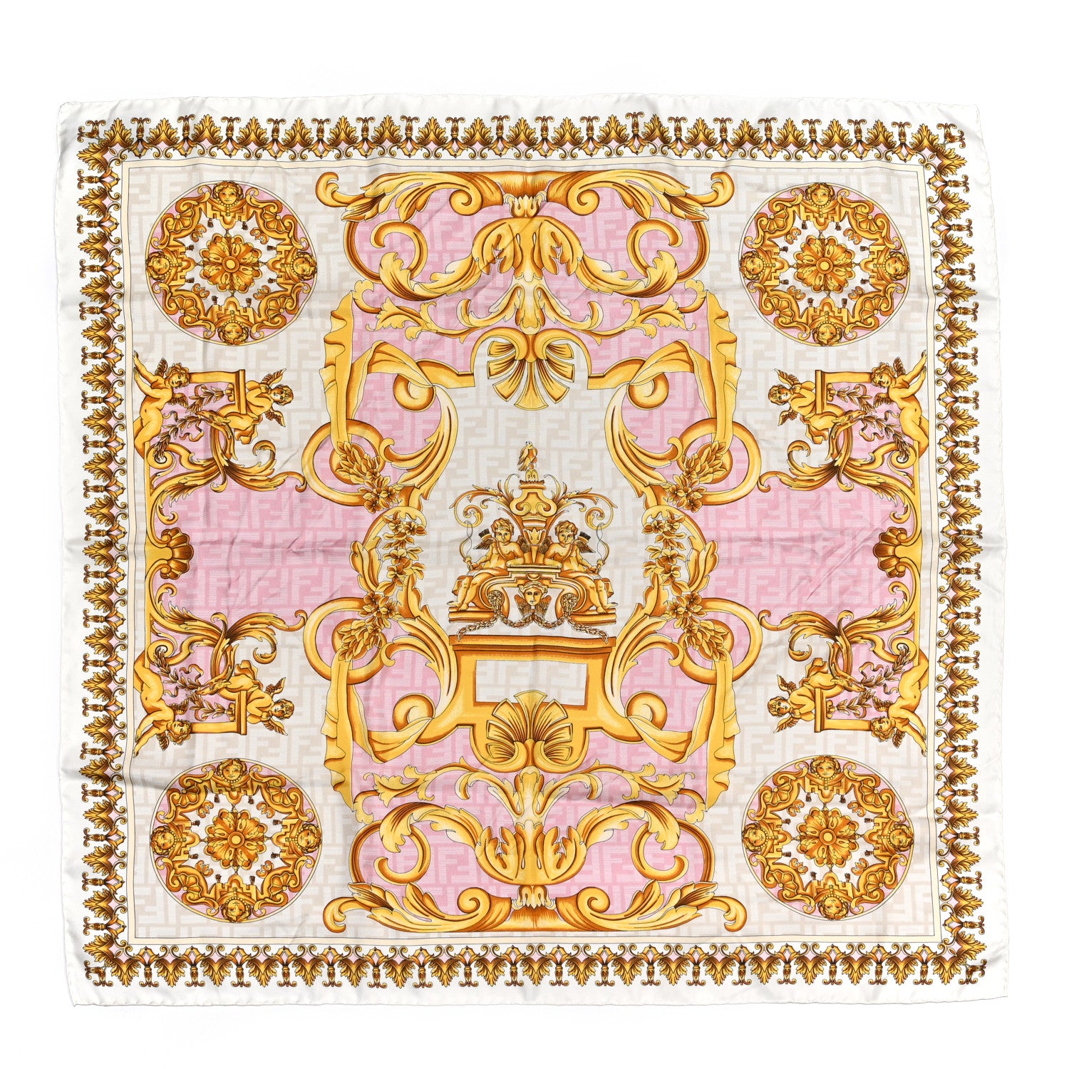 Fendi X VERSACE Silk FF Baroque Fendace Scarf White Multicolor