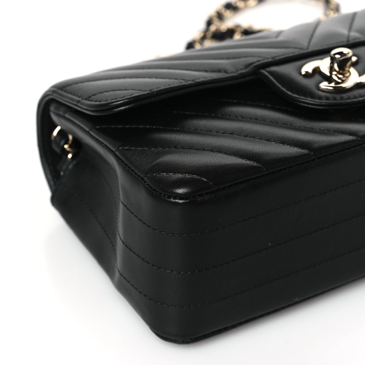 Lambskin Chevron Quilted Mini Rectangular Flap Black