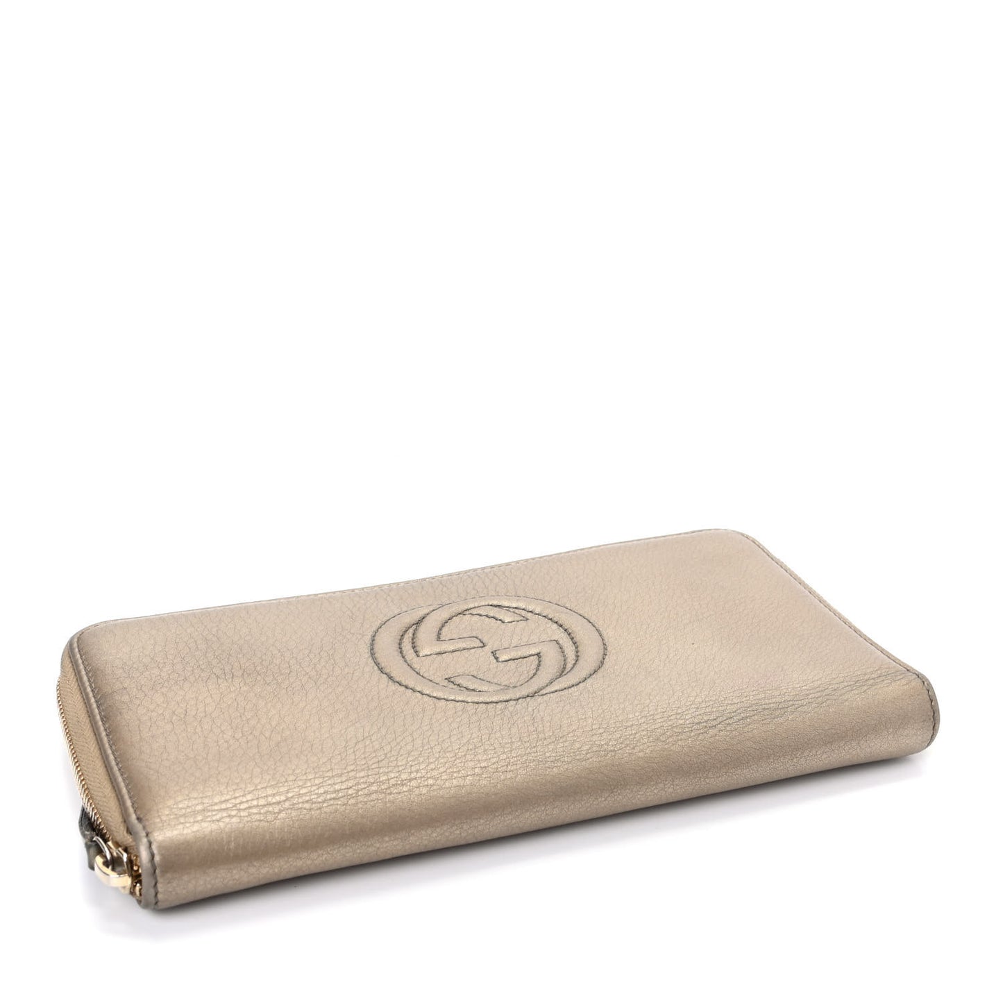 Metallic Pebbled Calfskin Soho Zip Around Wallet Golden Beige