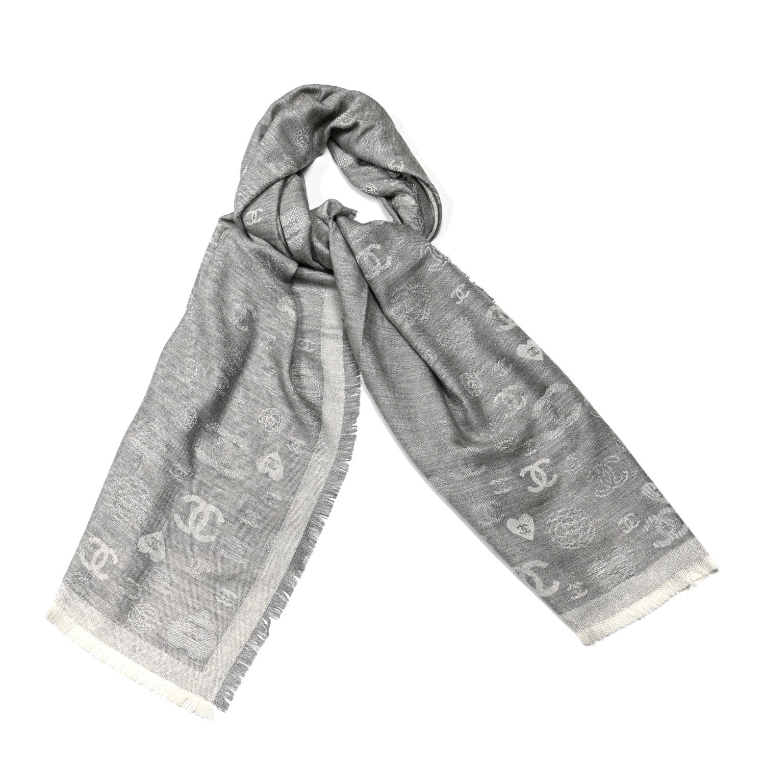 Chanel Cashmere Silk CC Heart Scarf Grey 962586 – FASHIONPHILE