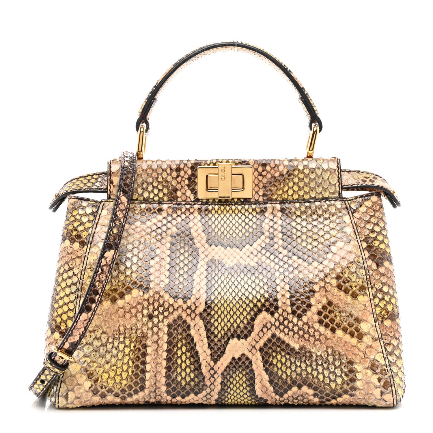 Fendi Snakeskin Mini Peekaboo Iconic Satchel Pink Green 1 of 14