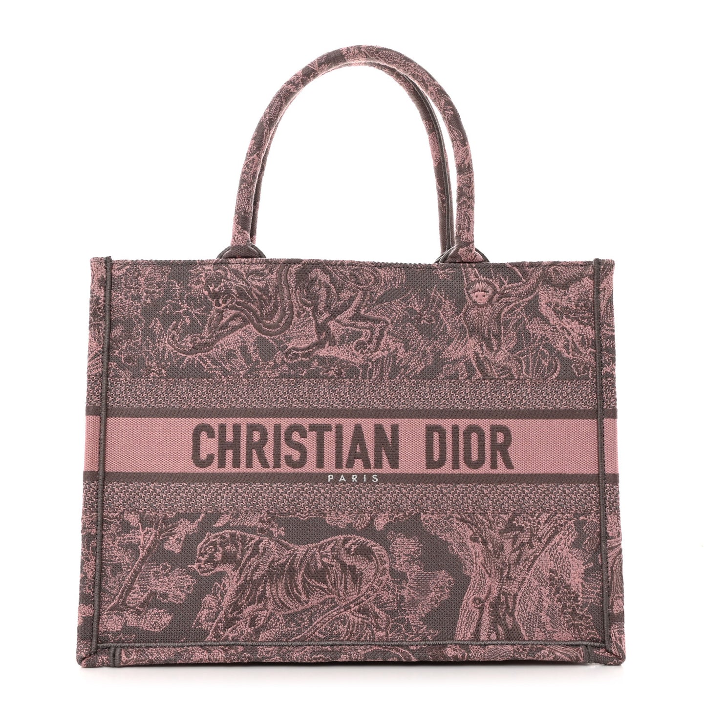 Canvas Embroidered Medium Dioriviera Toile De Jouy Book Tote Pink Grey