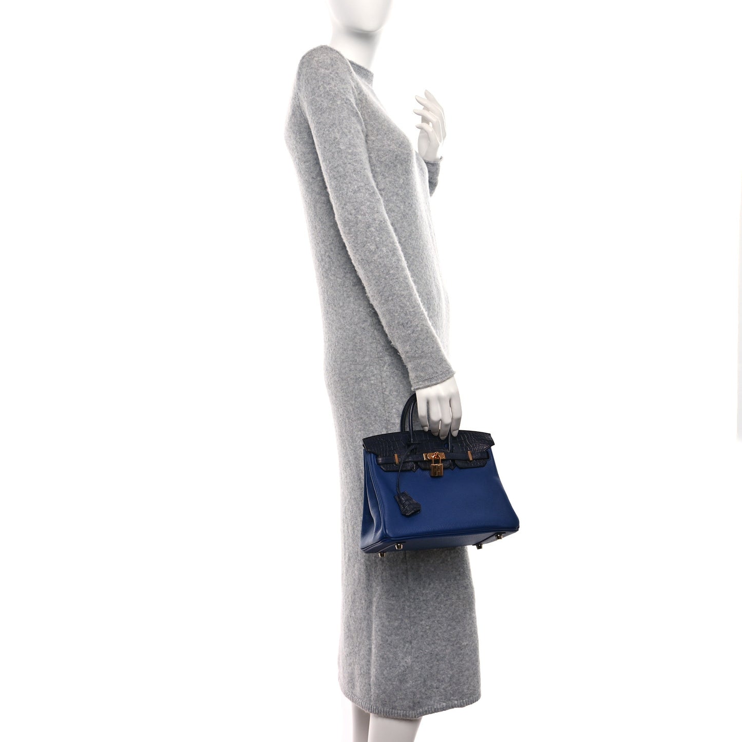 Taurillon Novillo Matte Alligator Birkin Touch 25 Bleu Saphir Marine