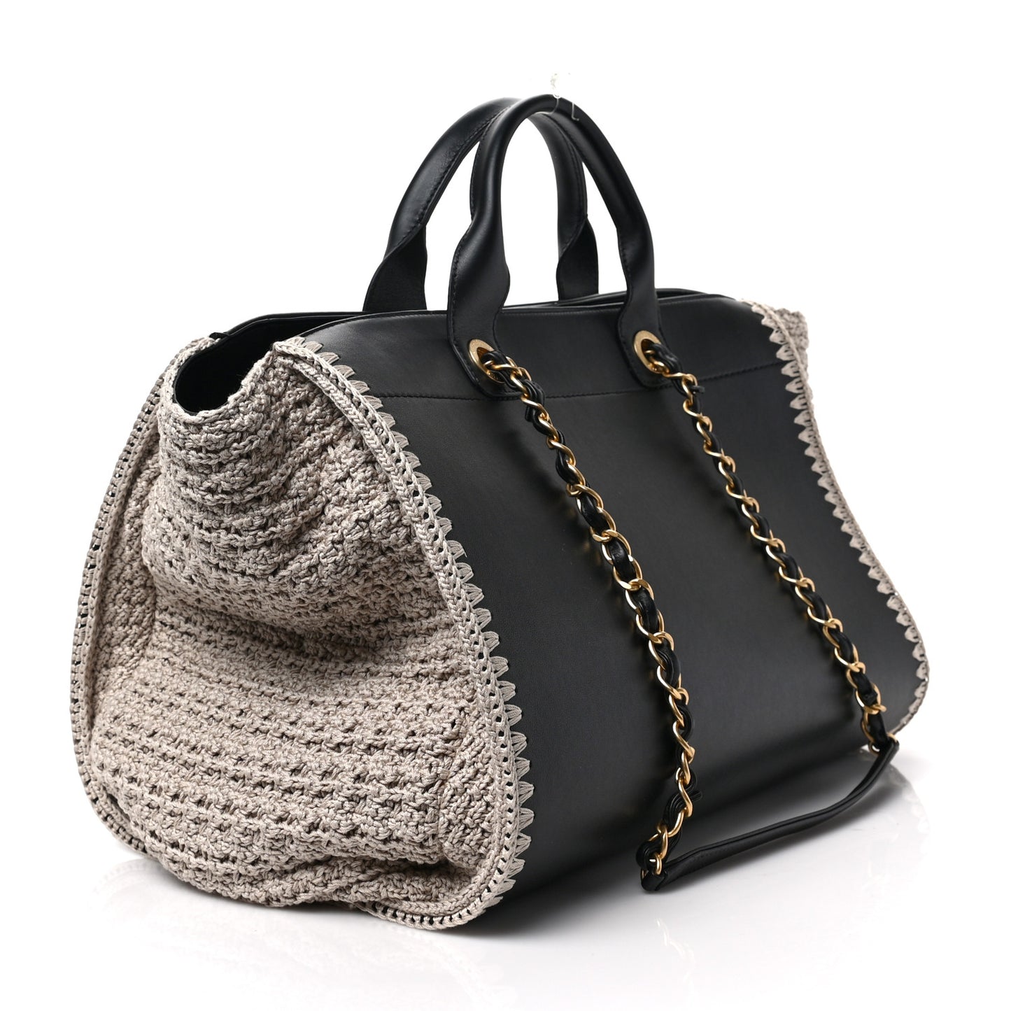 Calfskin Knit Medium Deauville Tote Black Beige