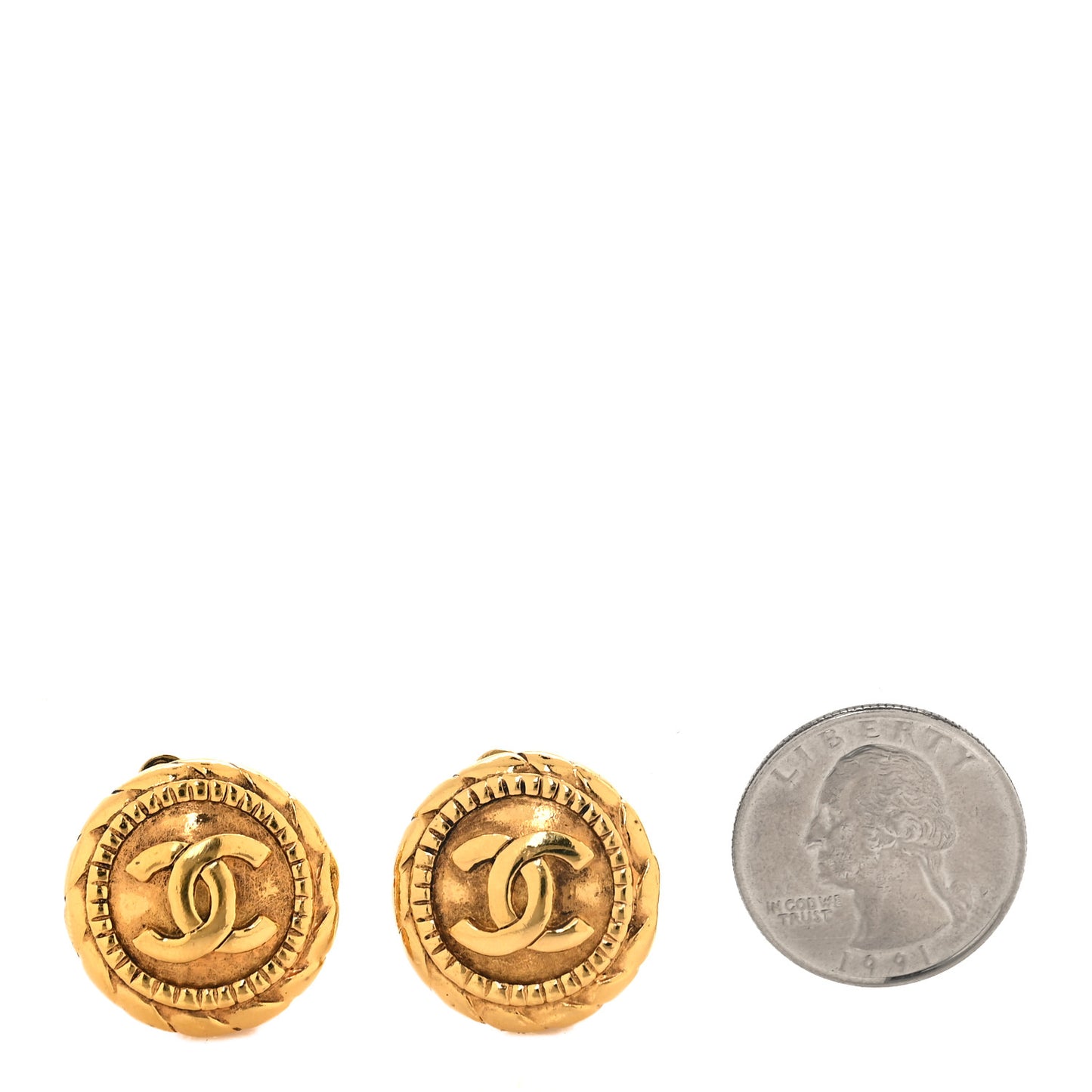 Round CC Clip On Earrings Gold