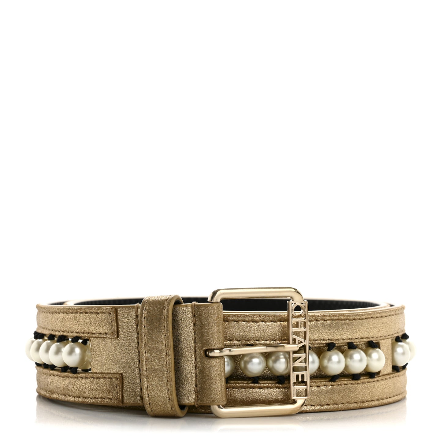 Metallic Lambskin Pearl CC Belt 80 32 Gold