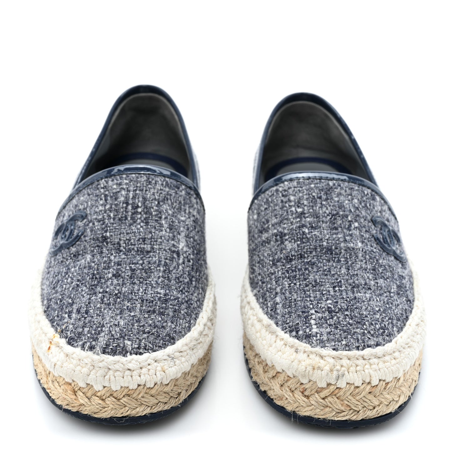 Fabric Patent Calfskin CC Espadrilles 35 Blue