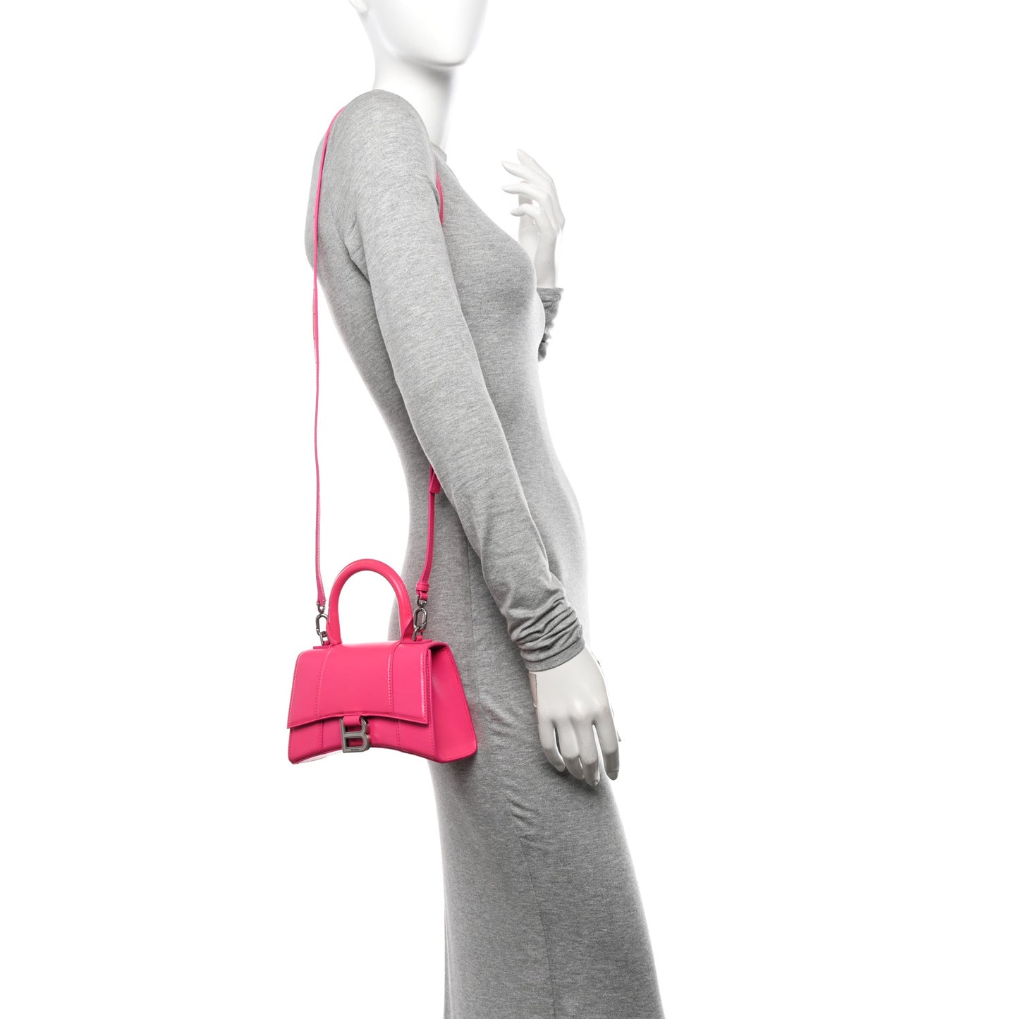 Shiny Box Calfskin Hourglass Top Handle Bag XS Acid Fuchsia