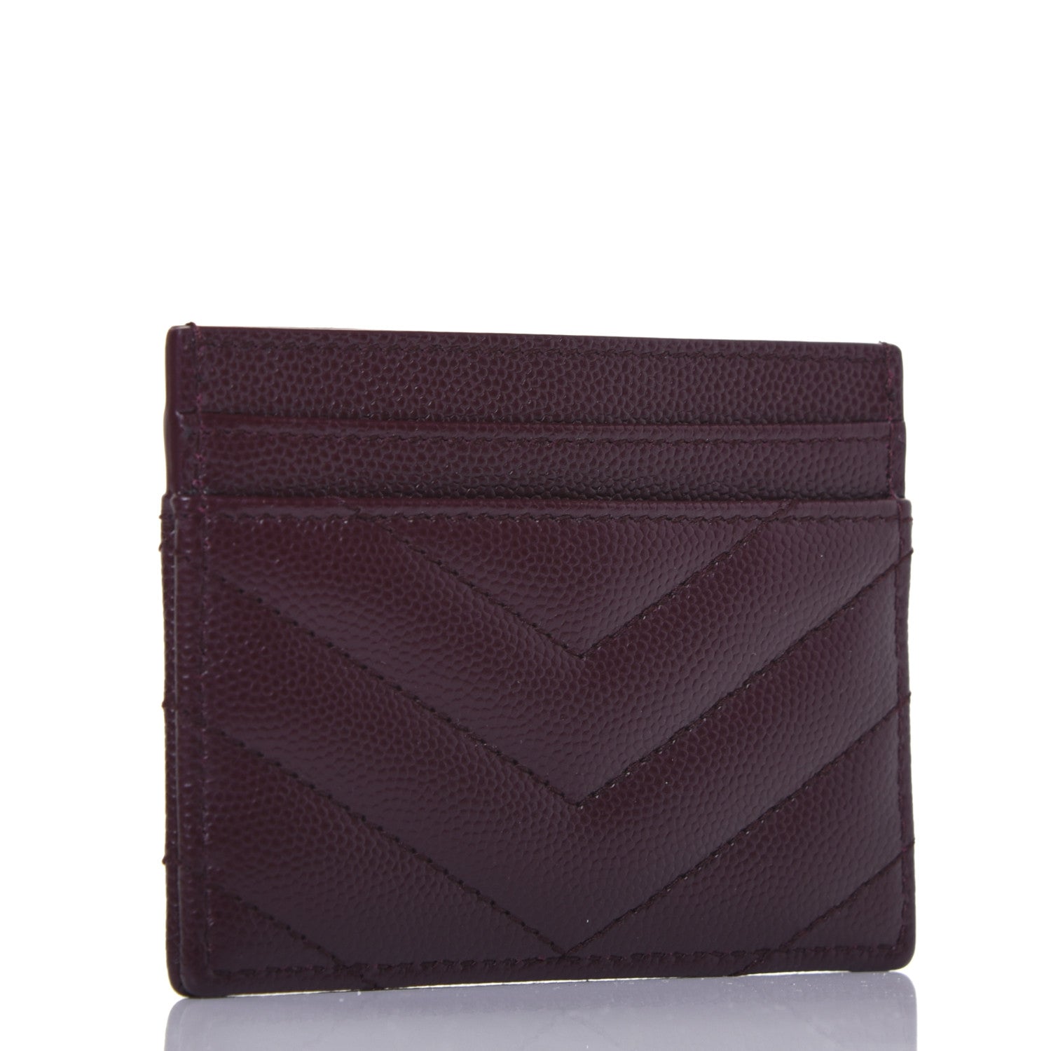 Saint Laurent Grain De Poudre Matelasse Chevron Monogram Credit Card Case Palissandre 3 of 9