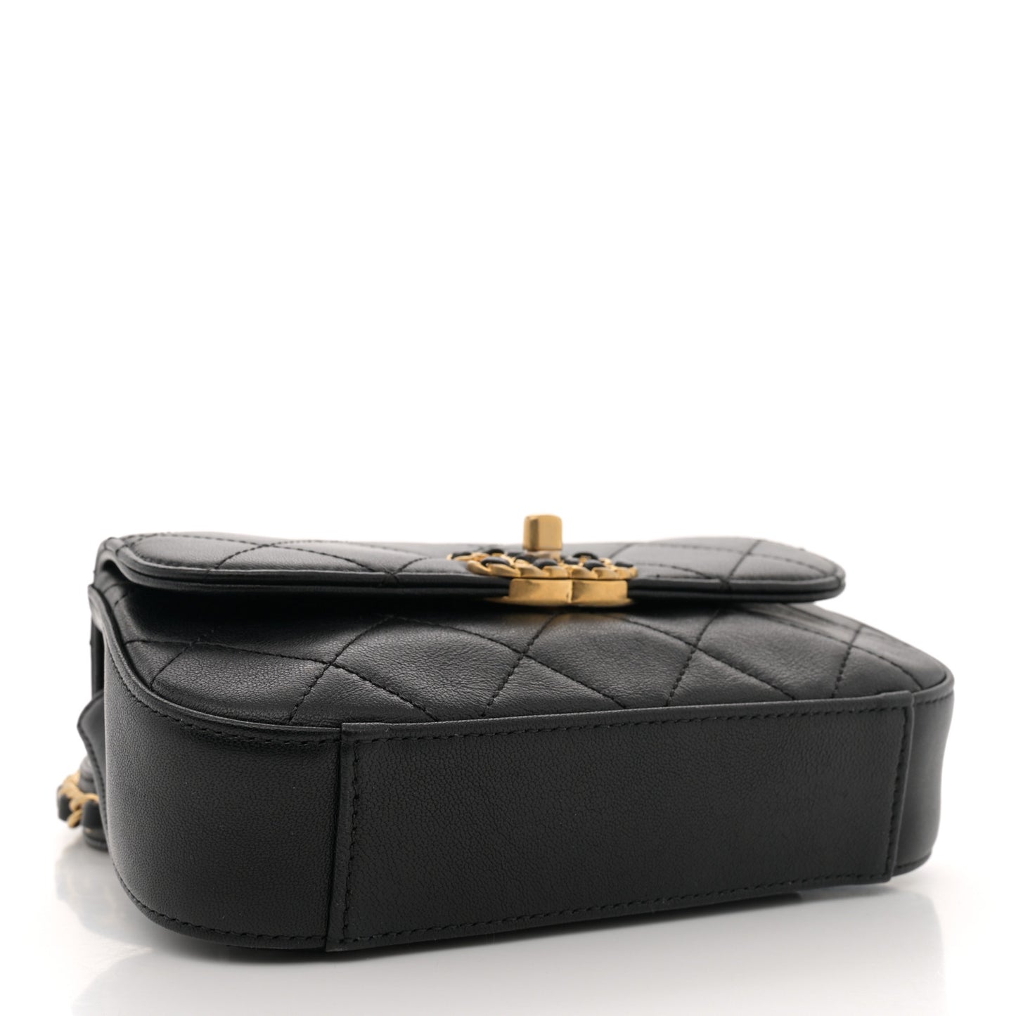Lambskin Quilted Chain Infinity Waist Belt Bag Black
