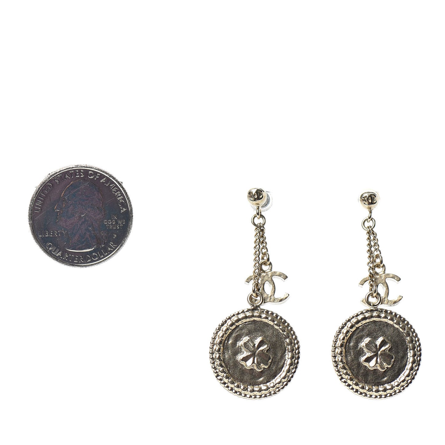 Medallion Clover CC Drop Earrings Light Gold