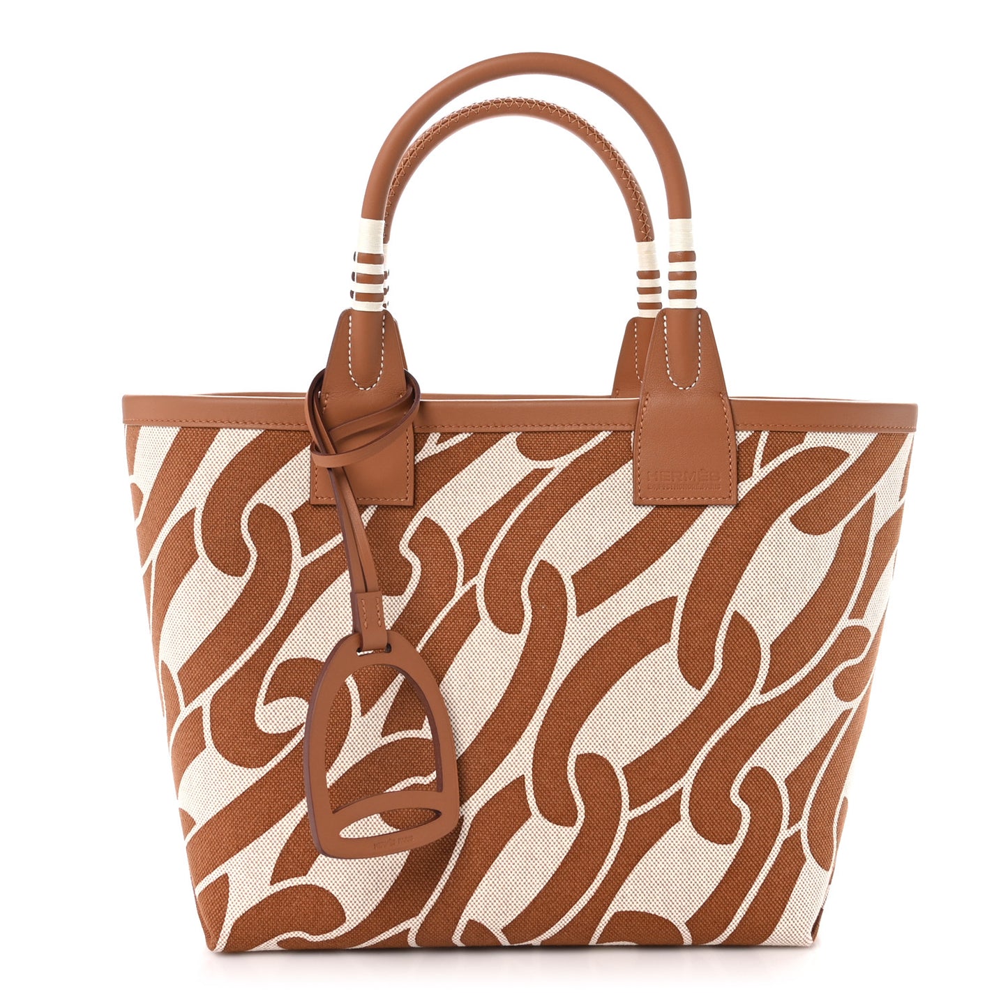 H Plume Canvas Swift Printed Maillons & Co Steeple 25 Bag Fauve Ecru Beige Gold