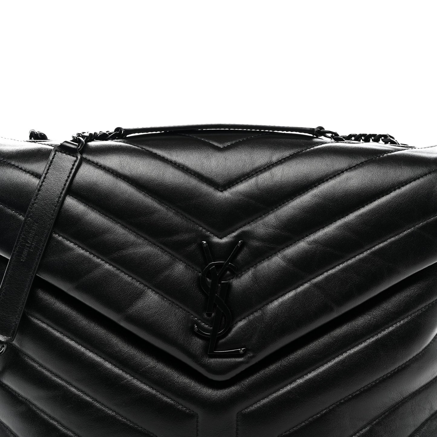 Calfskin Y Quilted Monogram Monochrome Medium Loulou Chain Satchel Black