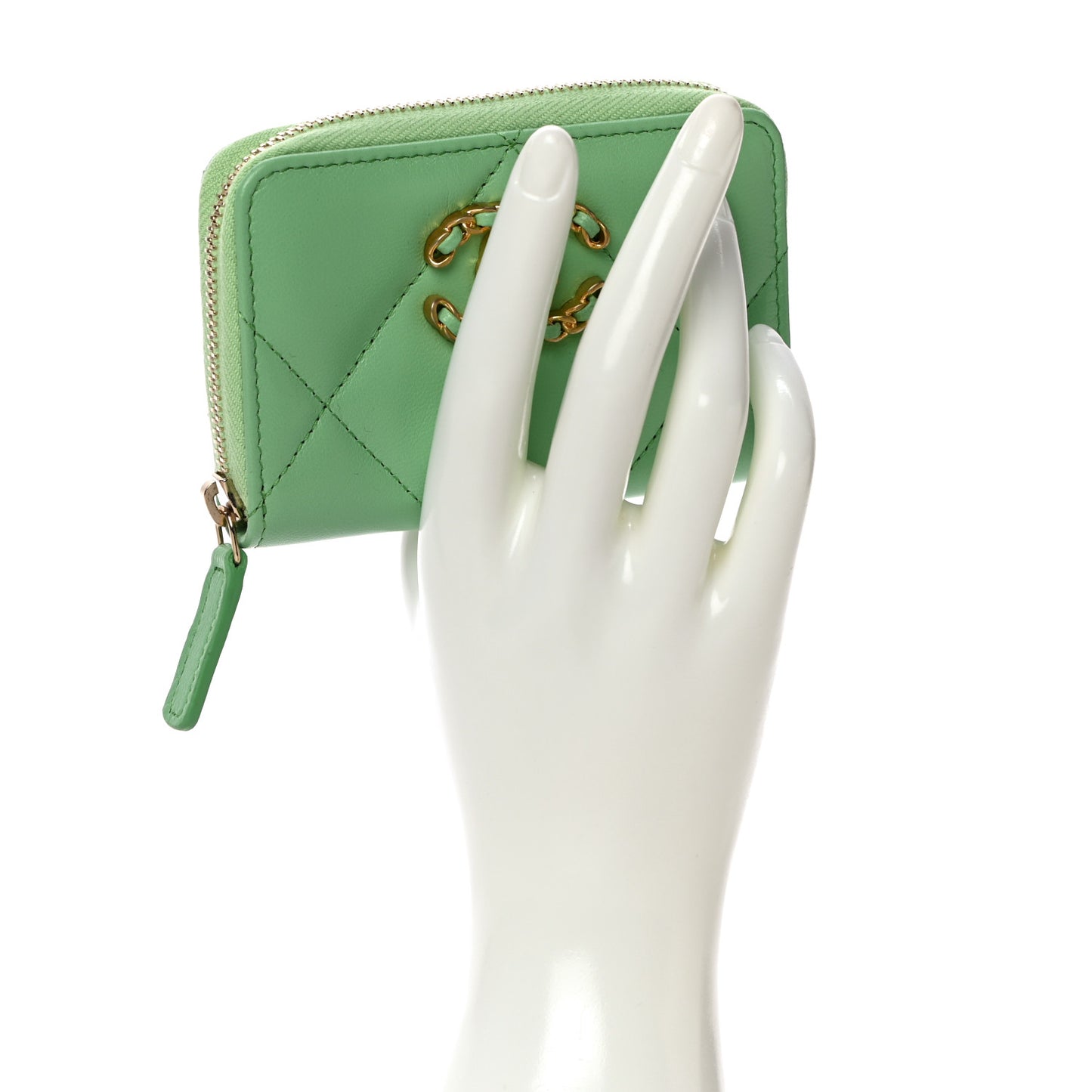 Lambskin Quilted 19 Zip Around Coin Purse Wallet Green