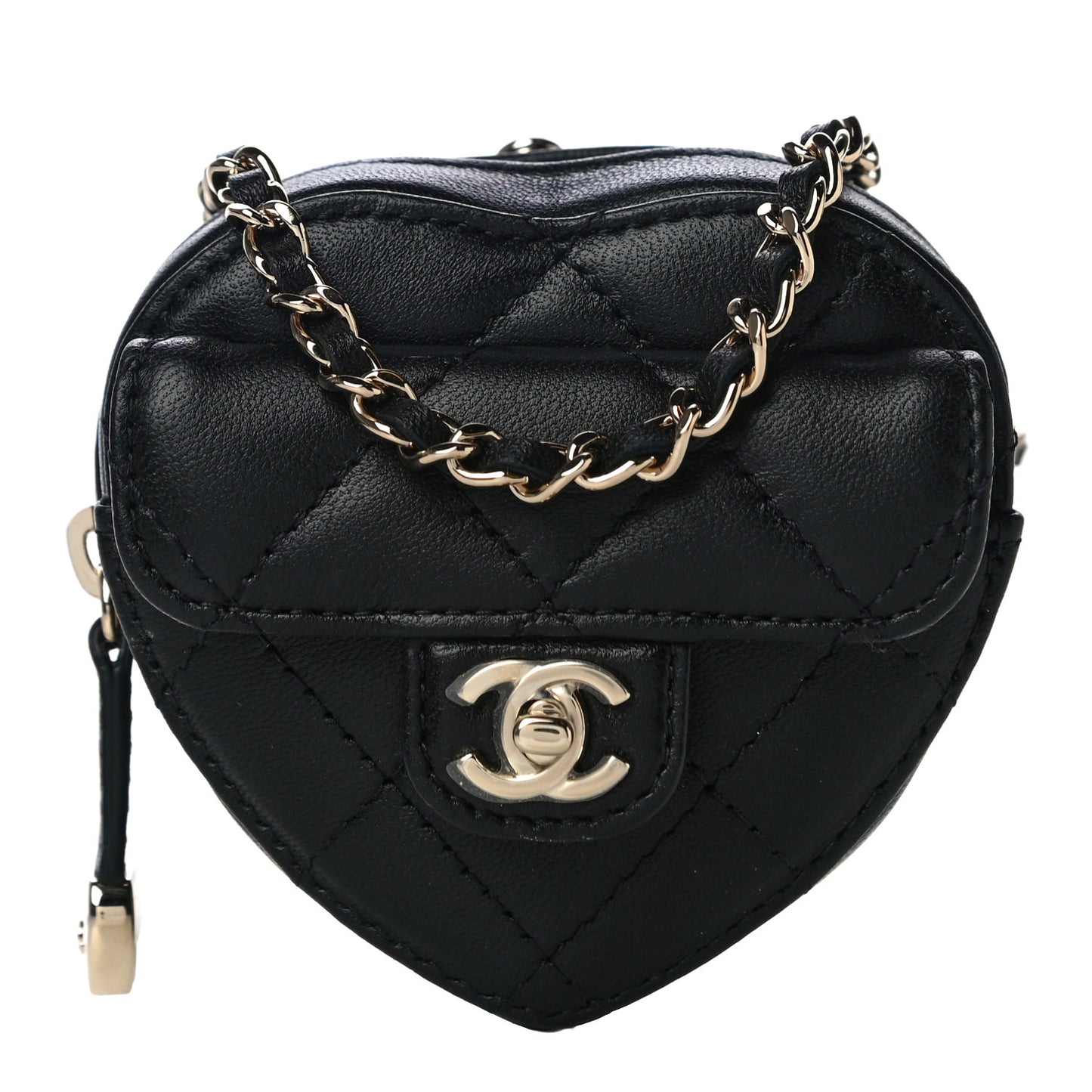 Lambskin Quilted CC In Love Heart Coin Purse With Chain Black