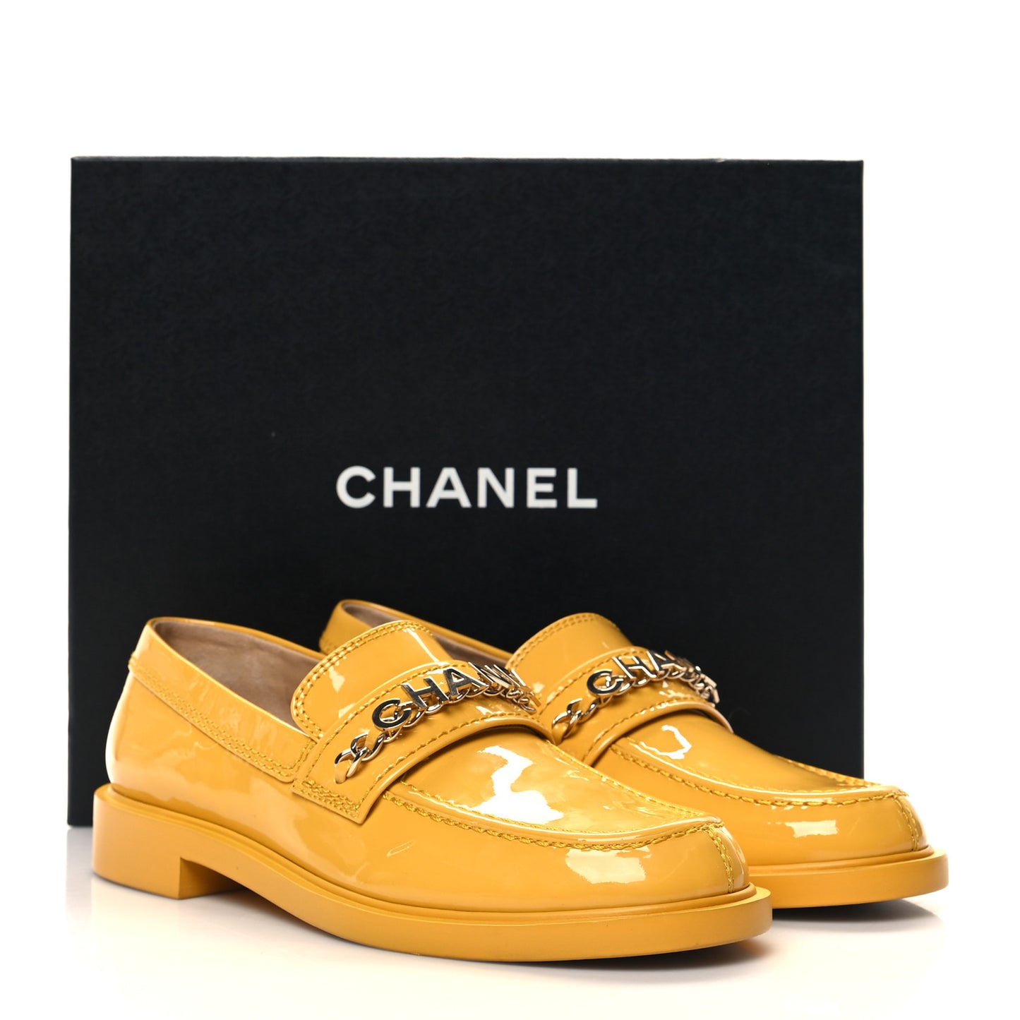 Shiny Calfskin Logo Loafers 39 Yellow