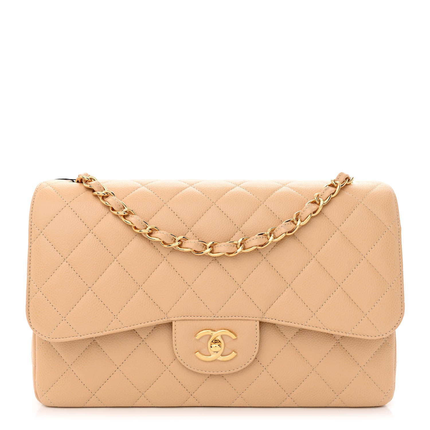Chanel Caviar Quilted Jumbo Double Flap Beige 1 of 10